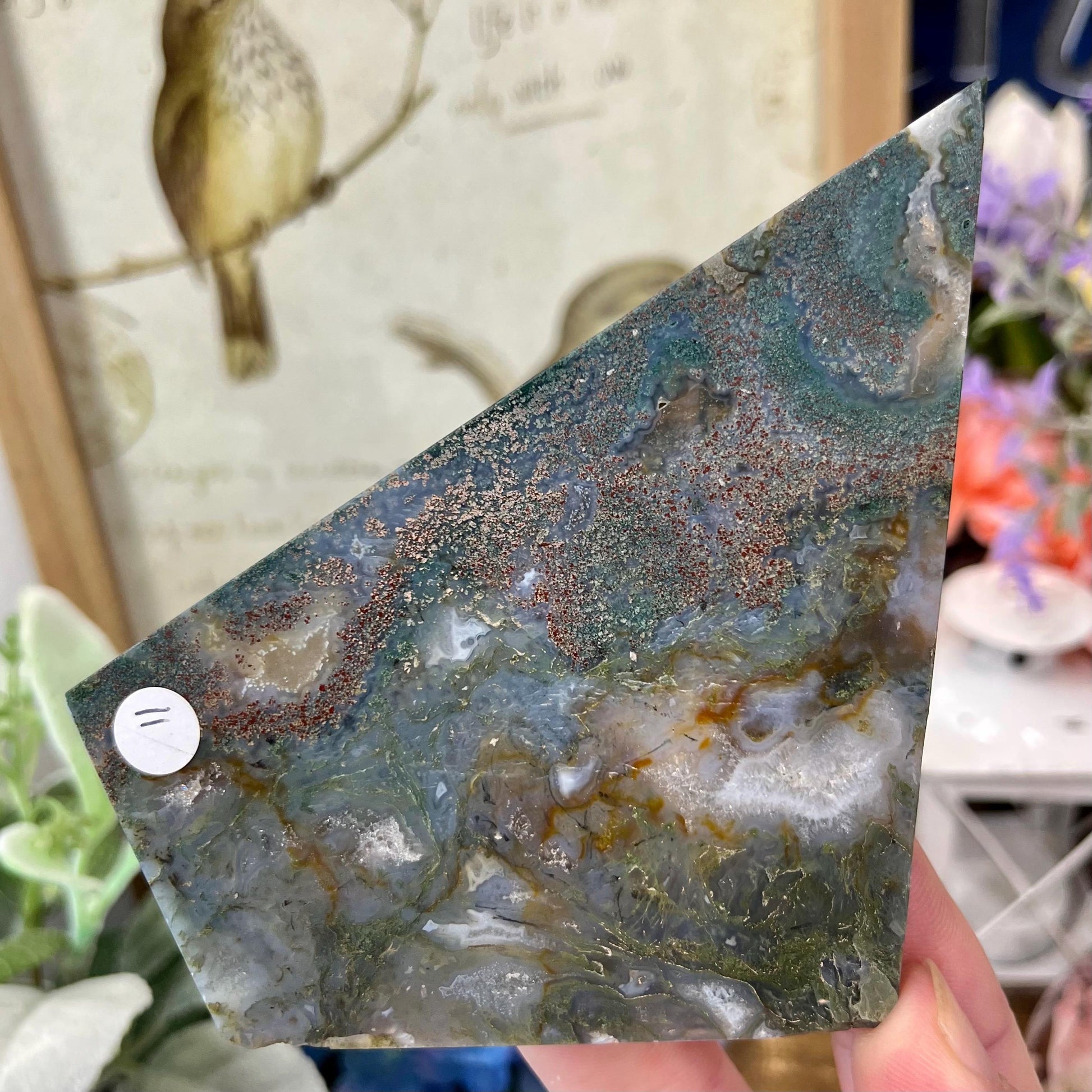 Colorful Moss Agate Slab with Stand