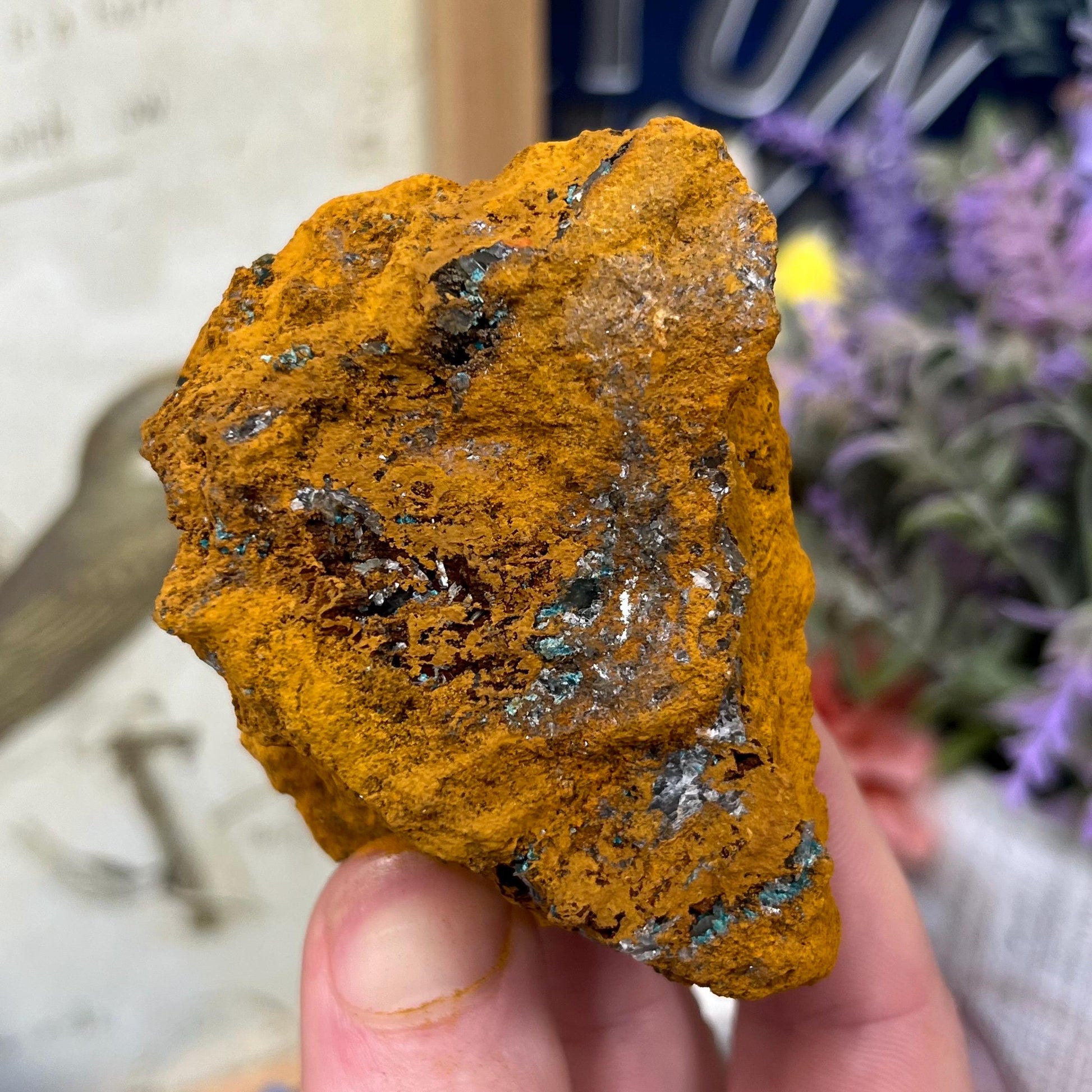 Rosasite with Calcite from La Ojuela Mine, Mexico