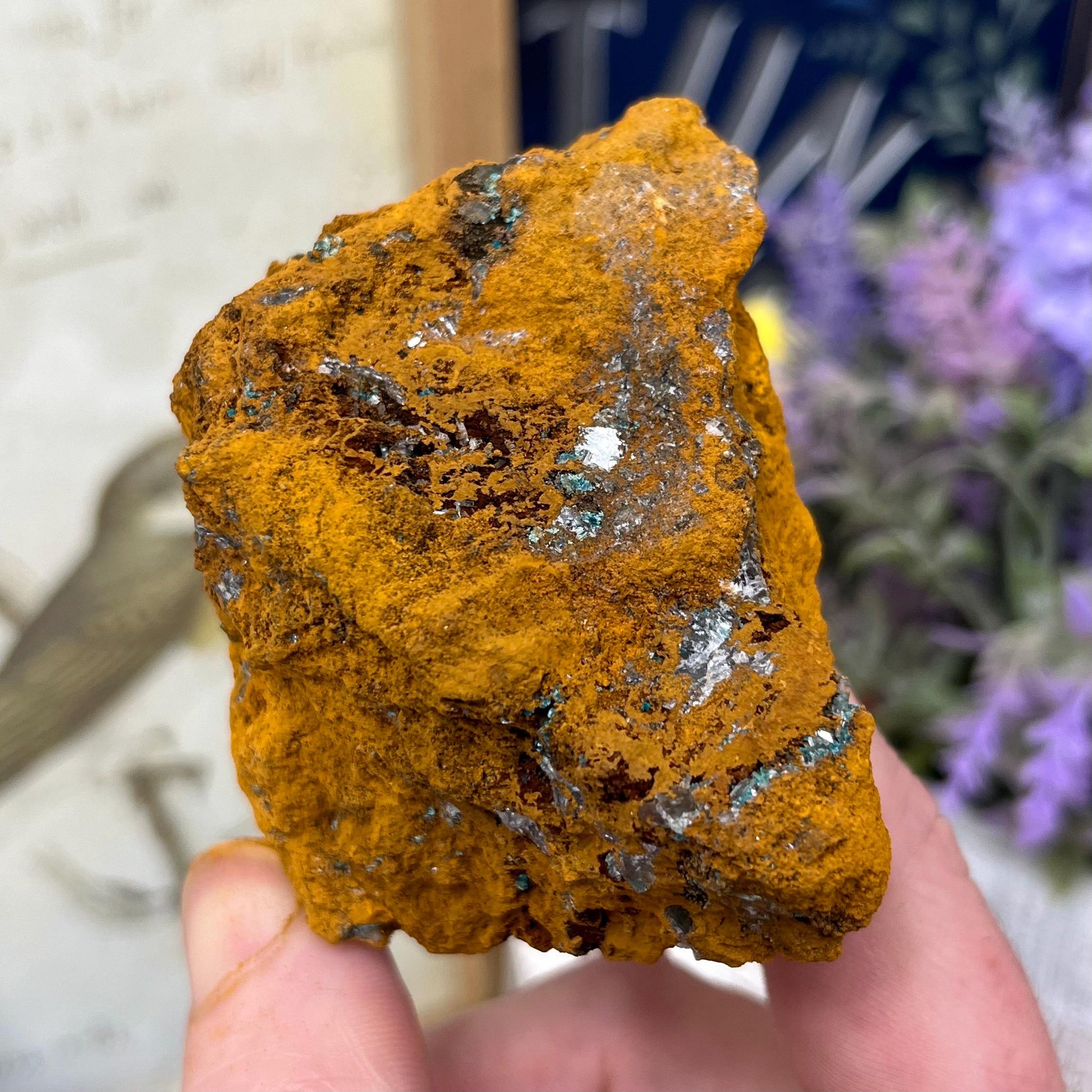 Rosasite with Calcite from La Ojuela Mine, Mexico