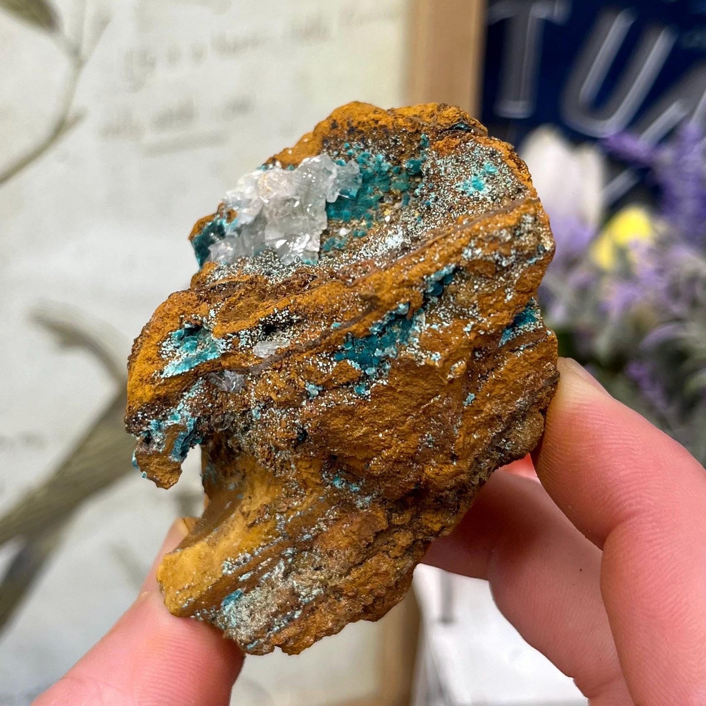 Rosasite with Calcite from La Ojuela Mine, Mexico