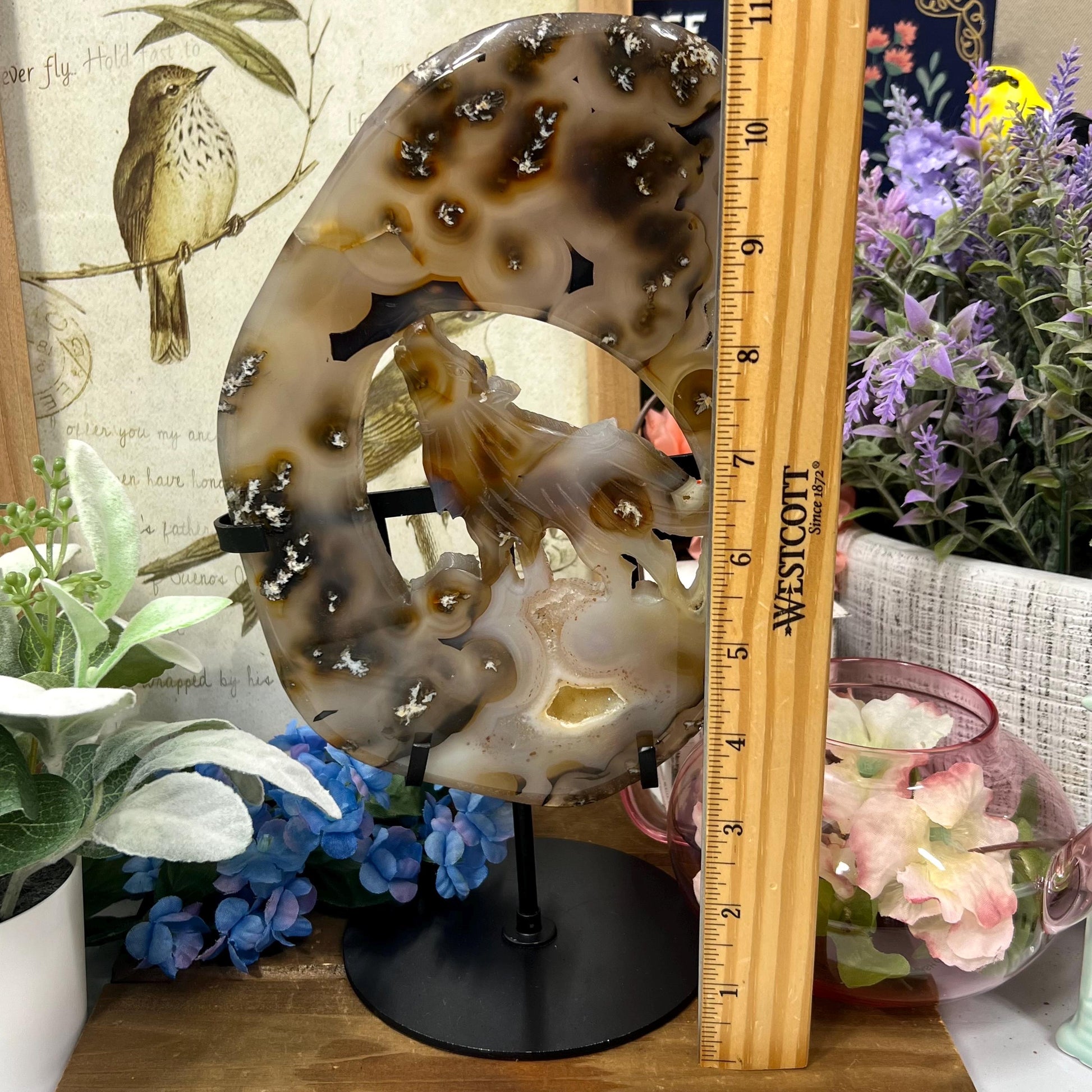 Large Dendritic Agate Wolf on Stand | Crystal Wolf | Howling Wolf Carving