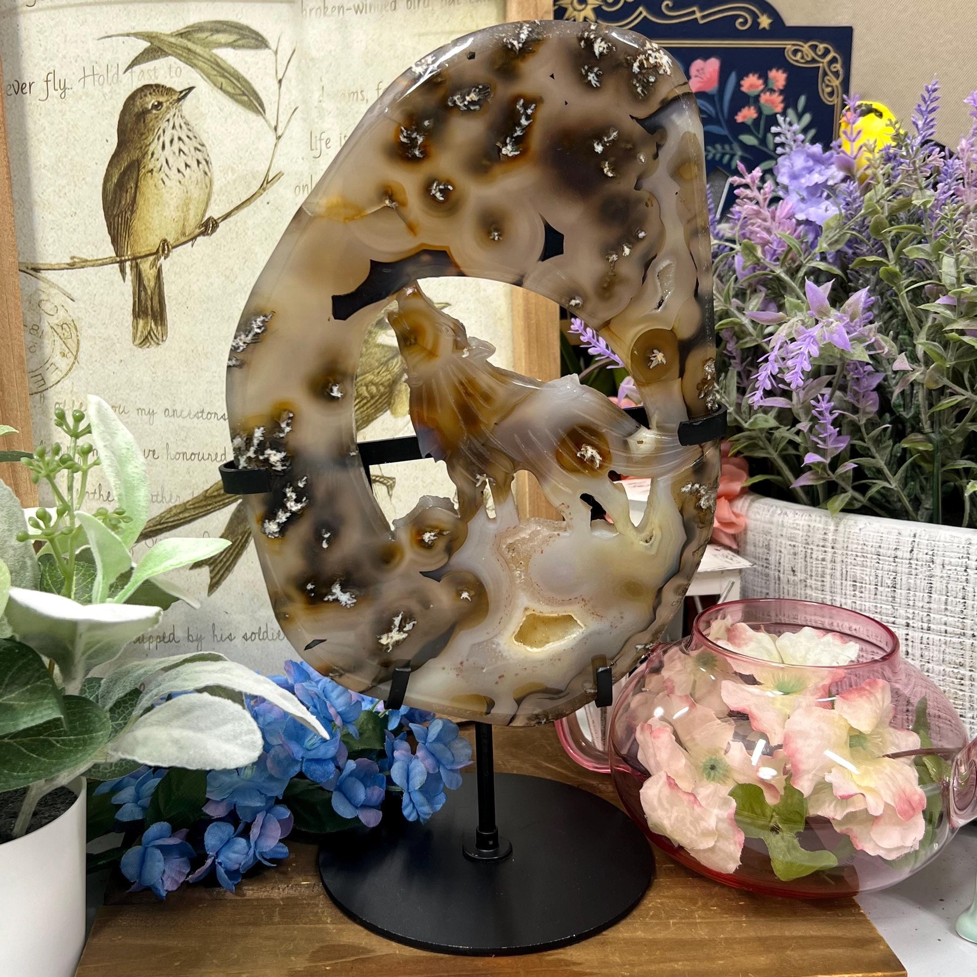 Large Dendritic Agate Wolf on Stand | Crystal Wolf | Howling Wolf Carving