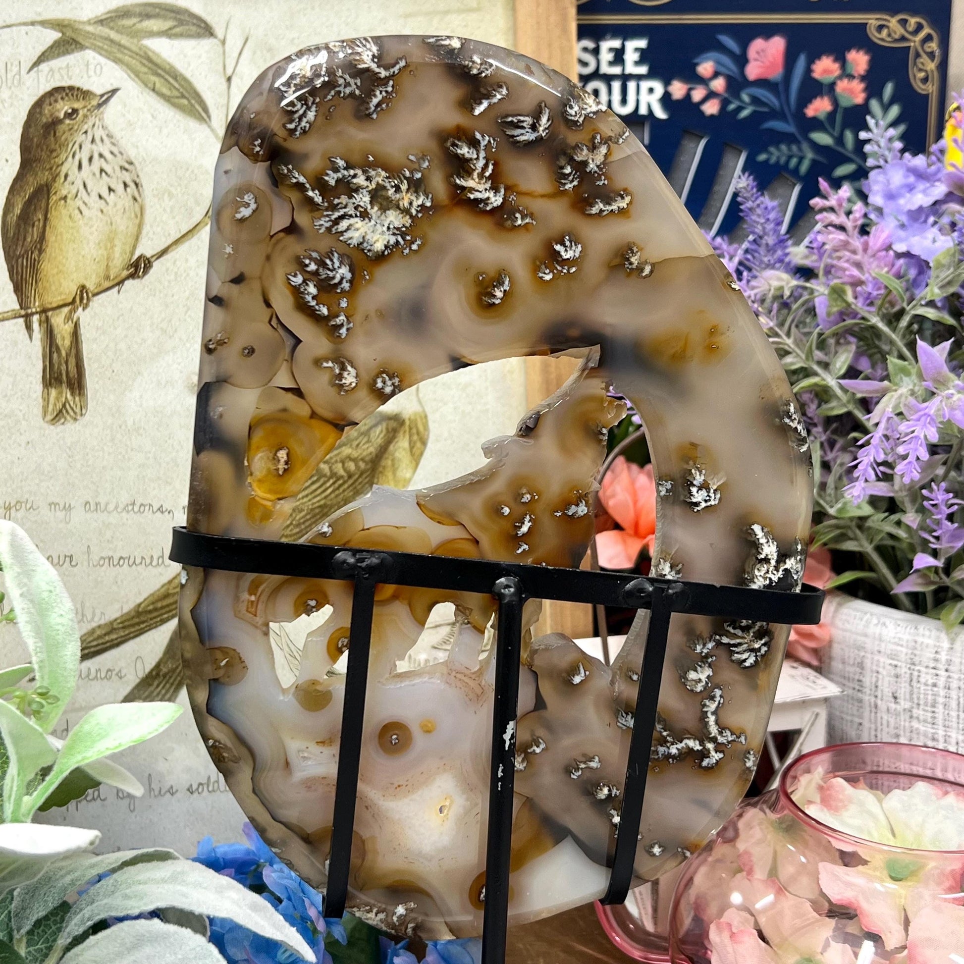 Large Dendritic Agate Wolf on Stand | Crystal Wolf | Howling Wolf Carving