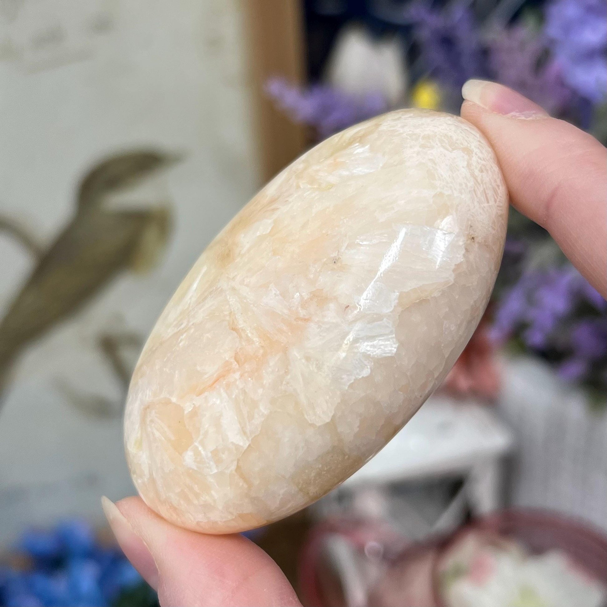 Peach Stilbite Palm Stone | Flashy Stilbite