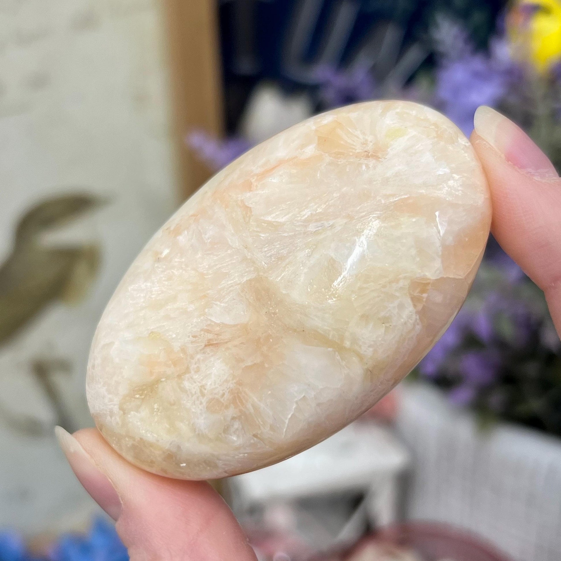 Peach Stilbite Palm Stone | Flashy Stilbite