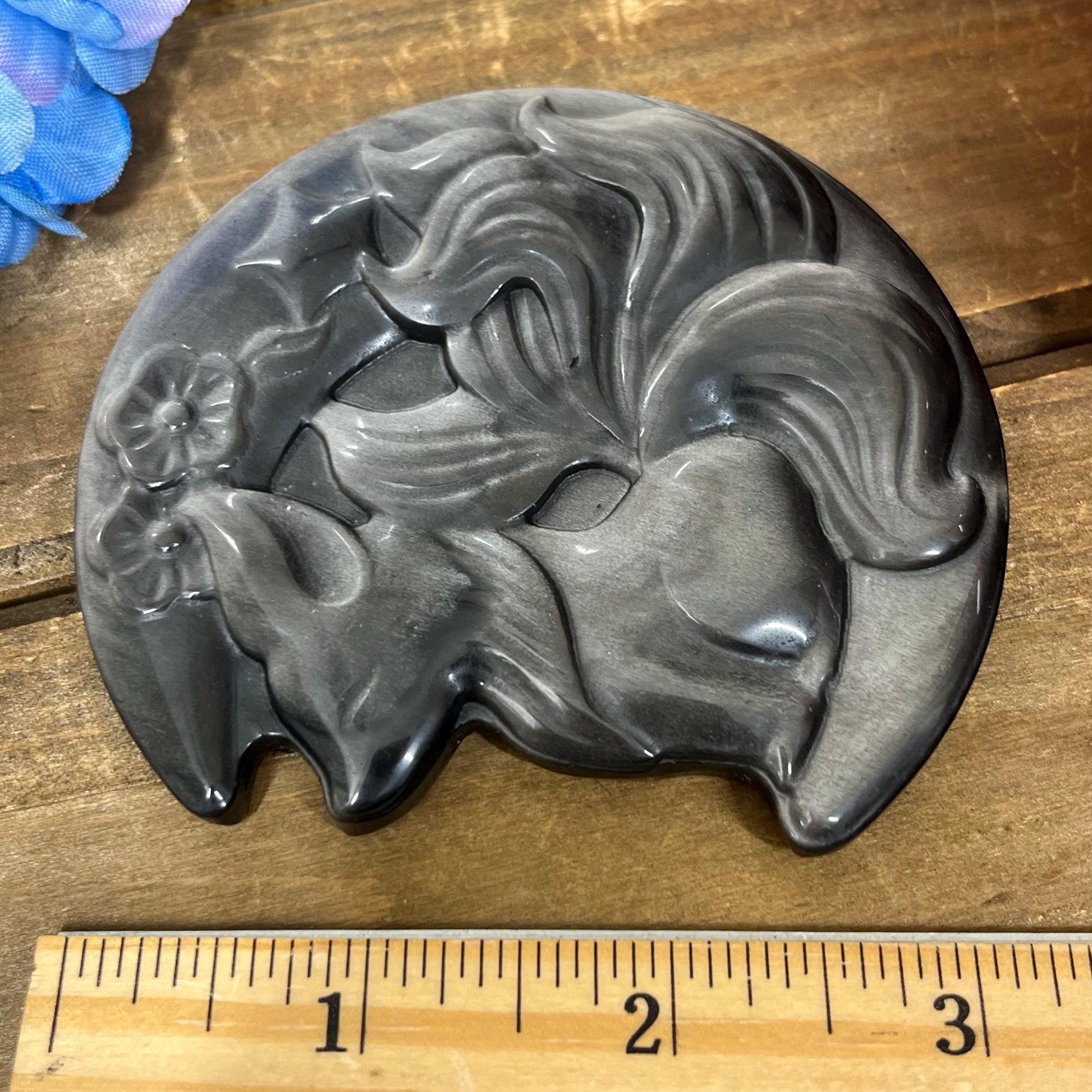 Silver Obsidian Fox Carving with Stand | Silver Sheen Obsidian | Crystal Fox | Crystal Kitsune