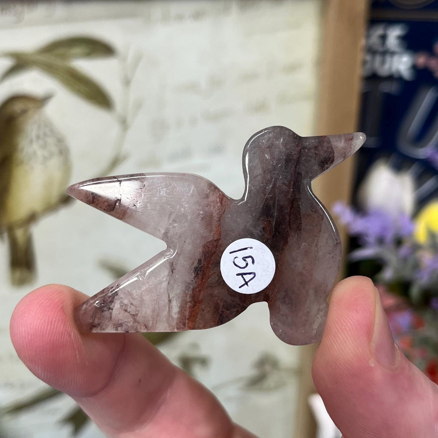 Cute Fire Quartz Hummingbird | Crystal Bird Carving | Red Hematoid Quartz