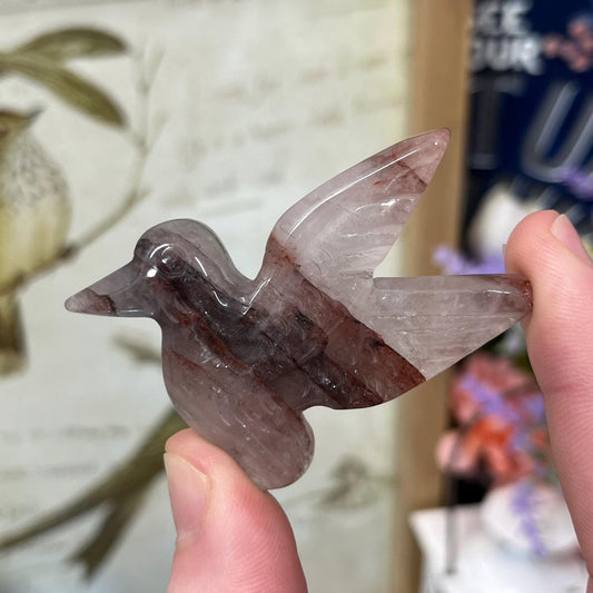 Cute Fire Quartz Hummingbird | Crystal Bird Carving | Red Hematoid Quartz