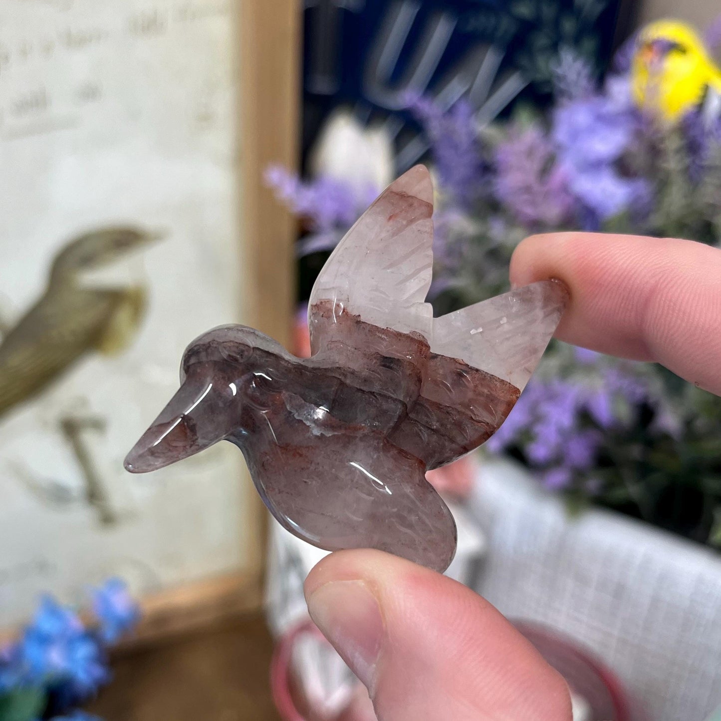 Cute Fire Quartz Hummingbird | Crystal Bird Carving | Red Hematoid Quartz
