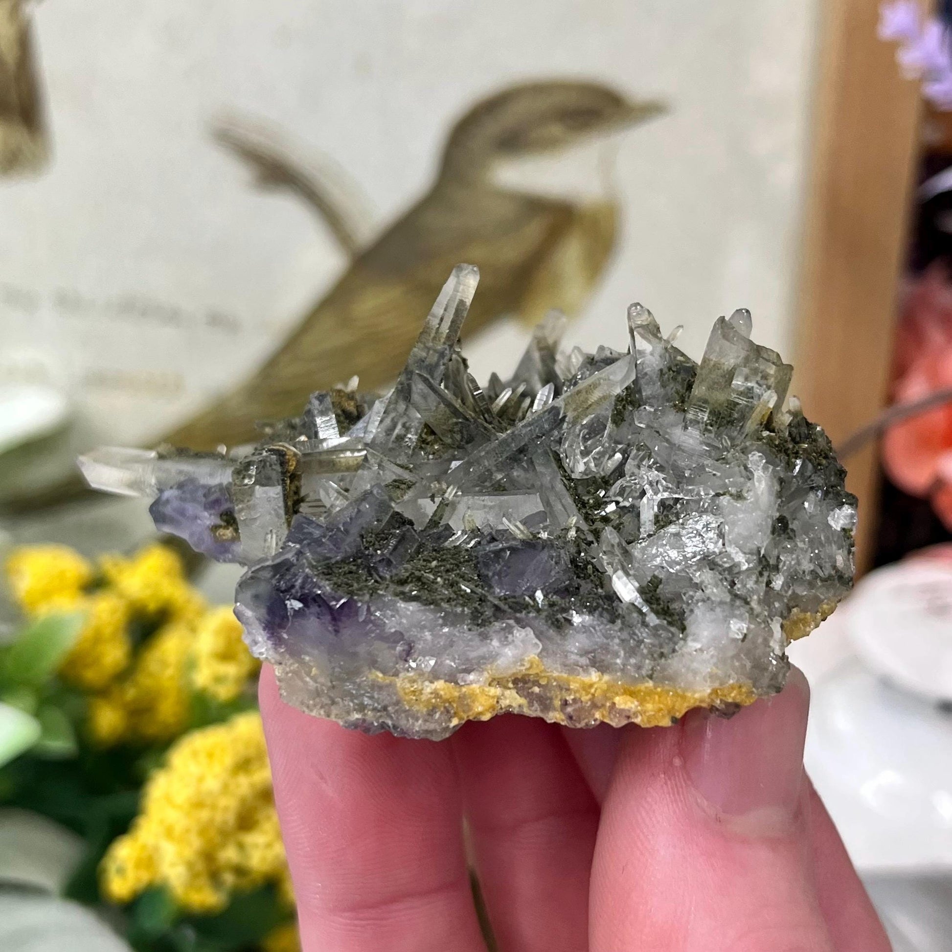 Purple Yaogangxian Fluorite on Needle Quartz Specimen | Yaogangxian Mineral Specimen