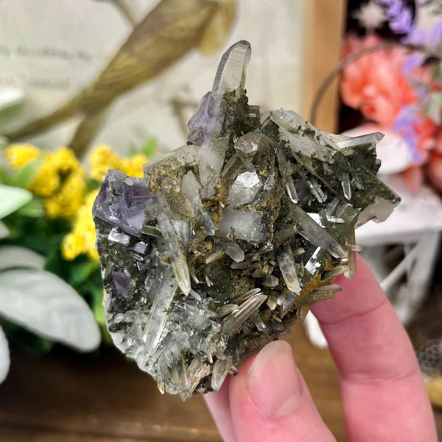Purple Yaogangxian Fluorite on Needle Quartz Specimen | Yaogangxian Mineral Specimen
