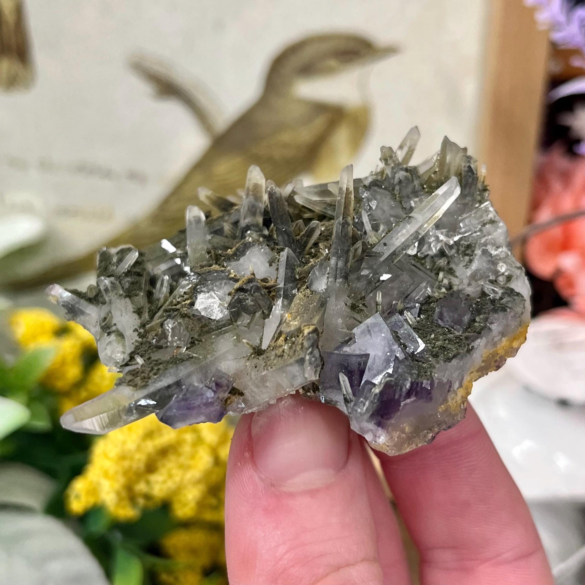Purple Yaogangxian Fluorite on Needle Quartz Specimen | Yaogangxian Mineral Specimen
