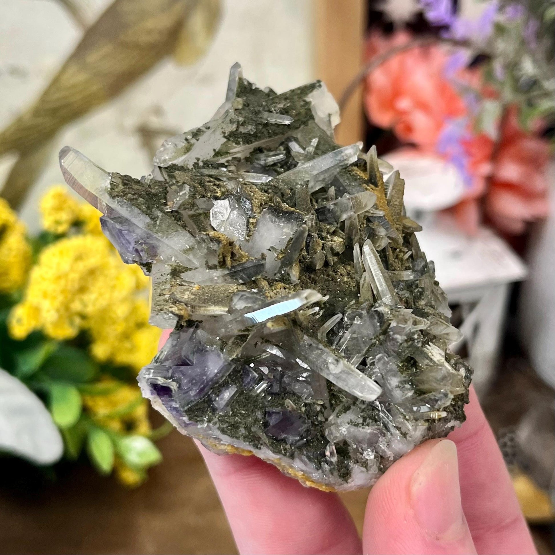 Purple Yaogangxian Fluorite on Needle Quartz Specimen | Yaogangxian Mineral Specimen