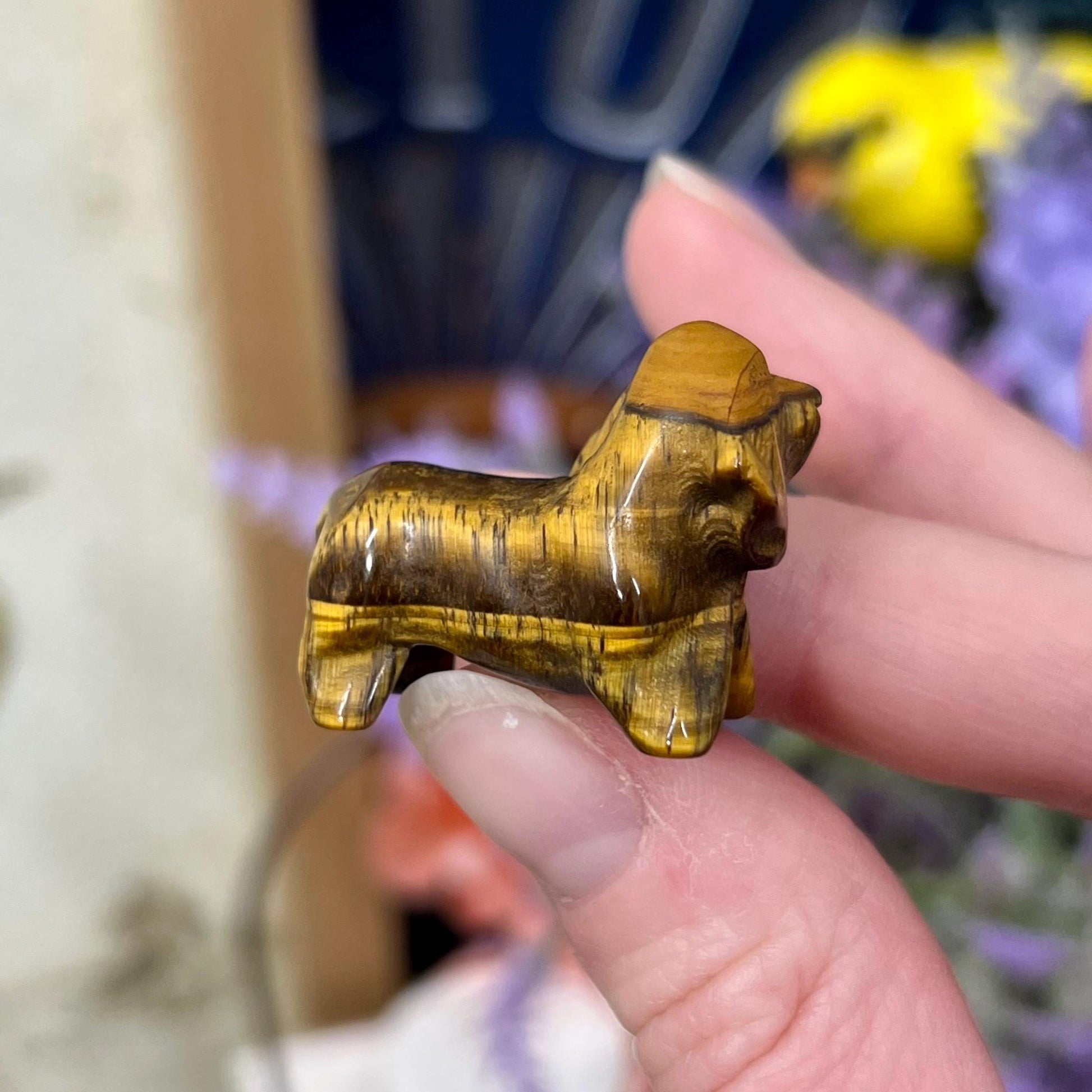 Small Tiger’s Eye Dog Carving | Crystal Dog | Dachshund Carving | Flashy Tiger Eye