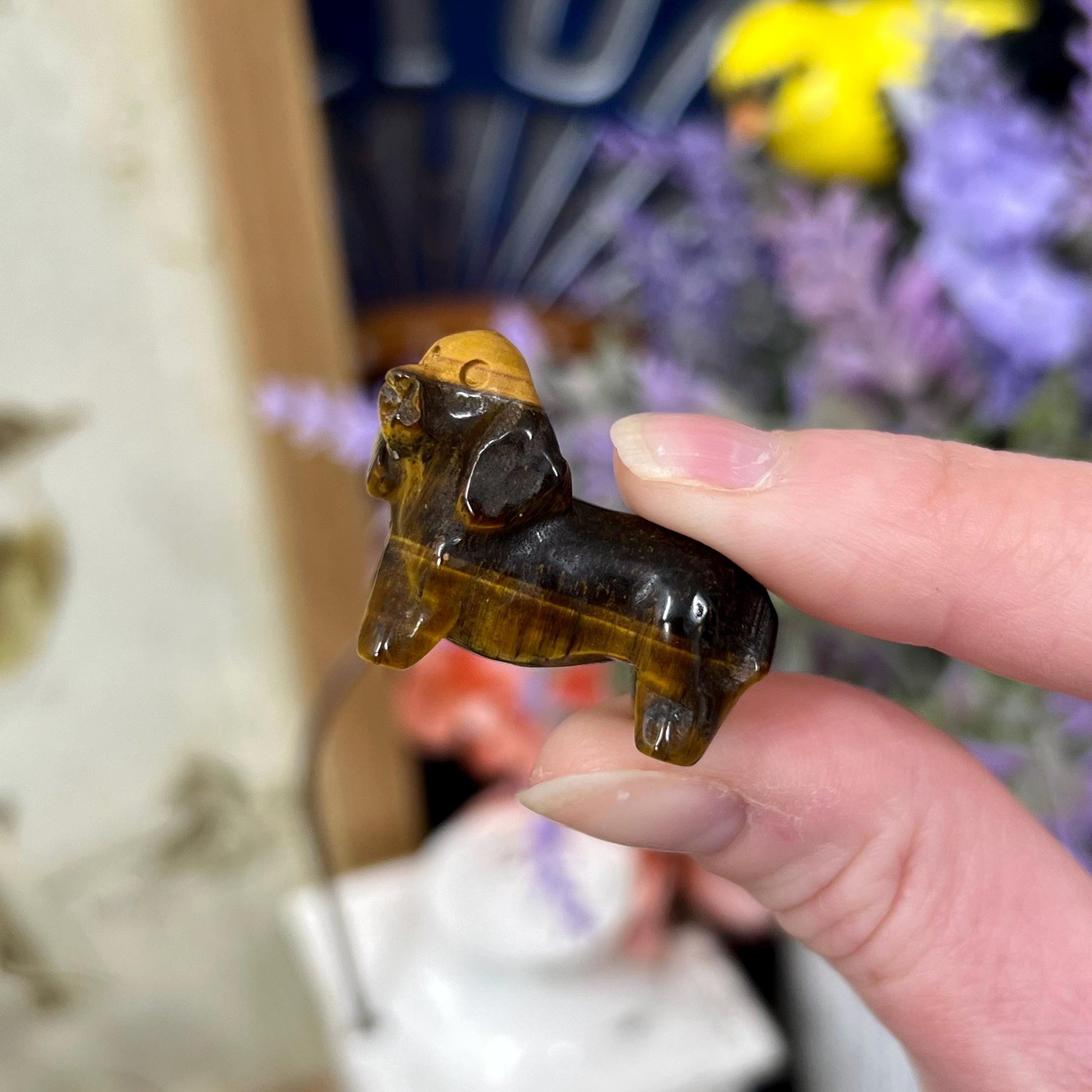 Small Tiger’s Eye Dog Carving | Crystal Dog | Dachshund Carving | Flashy Tiger Eye