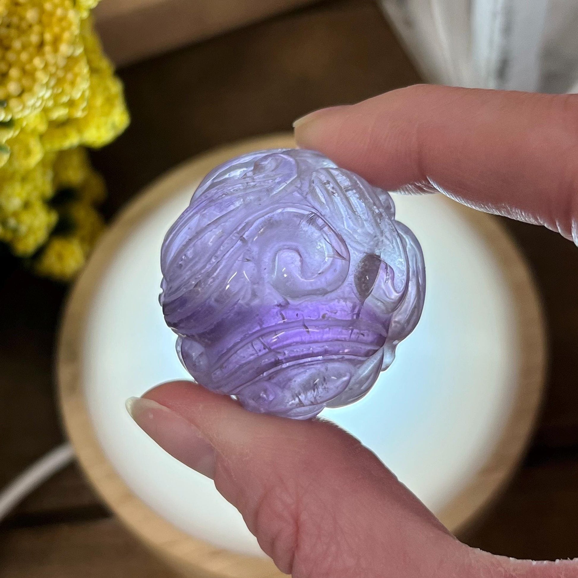 Amethyst Fox Sphere | Crystal Nine Tailed Fox | Amethyst Kitsune Carving | Crystal Fox
