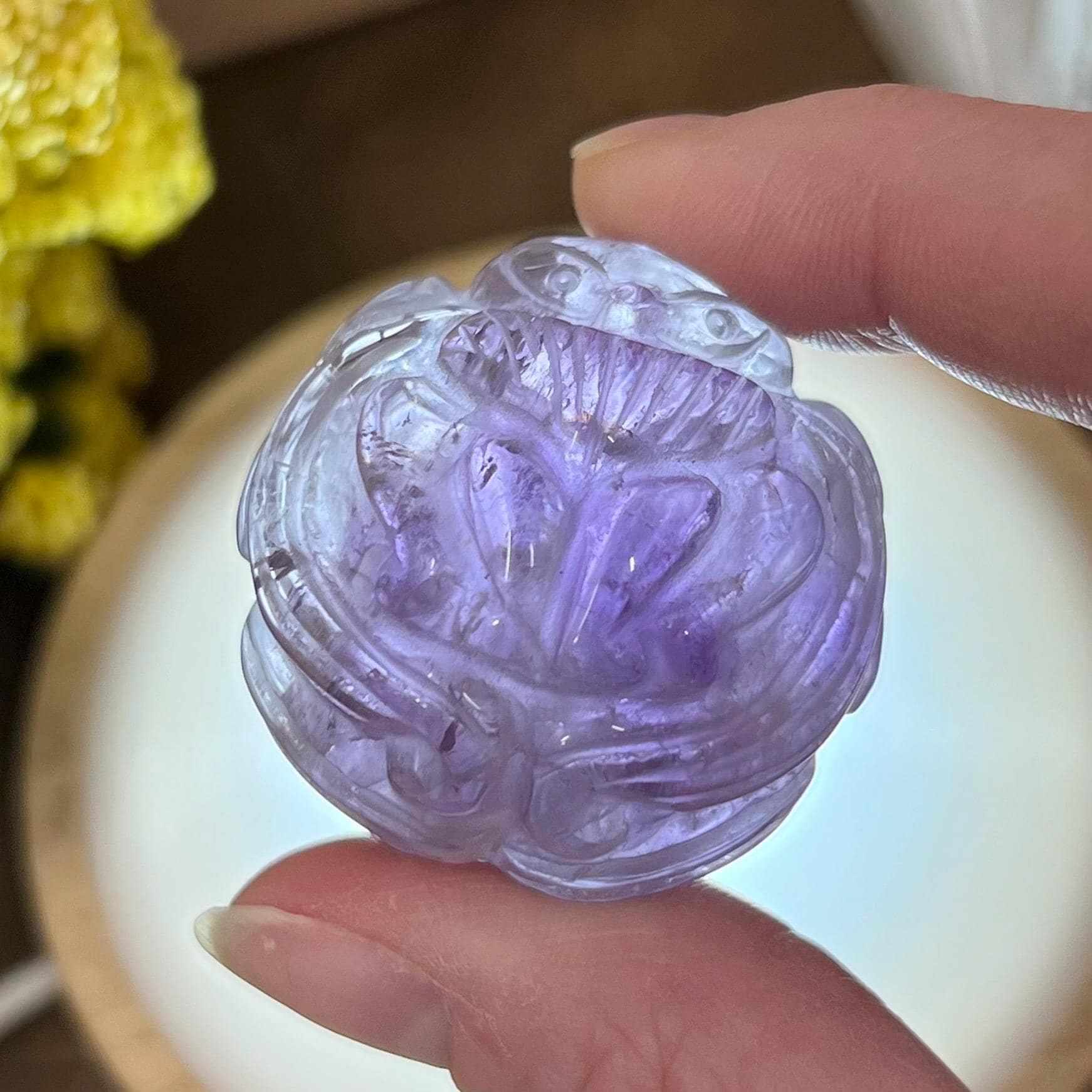 Amethyst Fox Sphere | Crystal Nine Tailed Fox | Amethyst Kitsune Carving | Crystal Fox