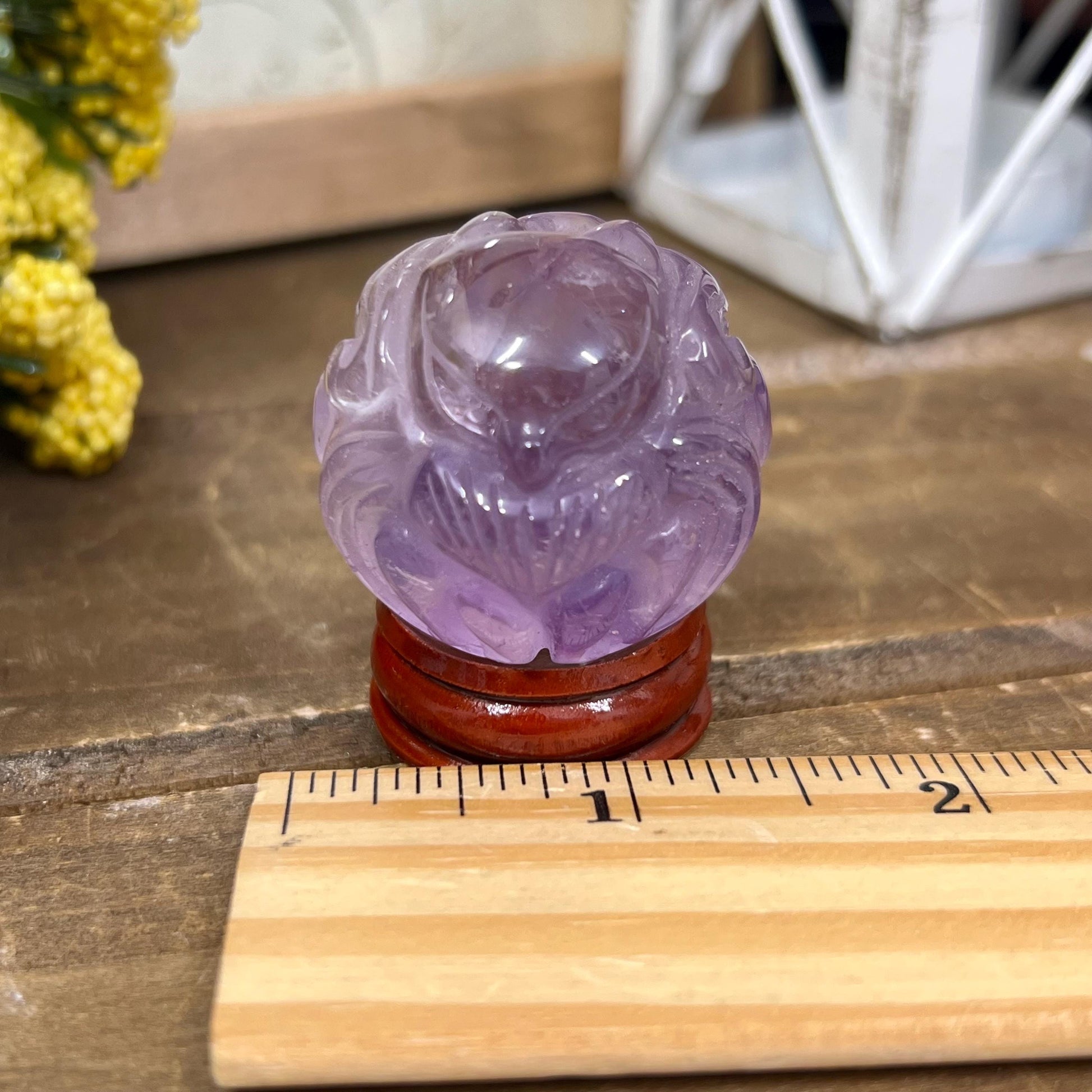 Amethyst Fox Sphere | Crystal Nine Tailed Fox | Amethyst Kitsune Carving | Crystal Fox