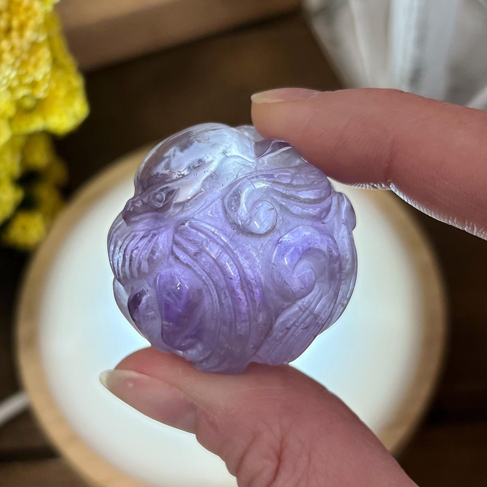 Amethyst Fox Sphere | Crystal Nine Tailed Fox | Amethyst Kitsune Carving | Crystal Fox