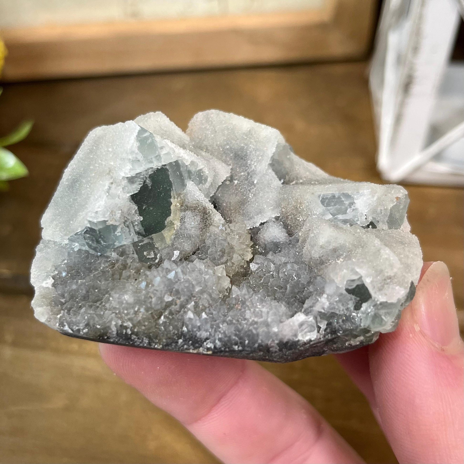 Cubic Fluorite with Quartz Specimen | Sugar Fluorite | Sugar Druzy | Light Green Fluorite Specimen