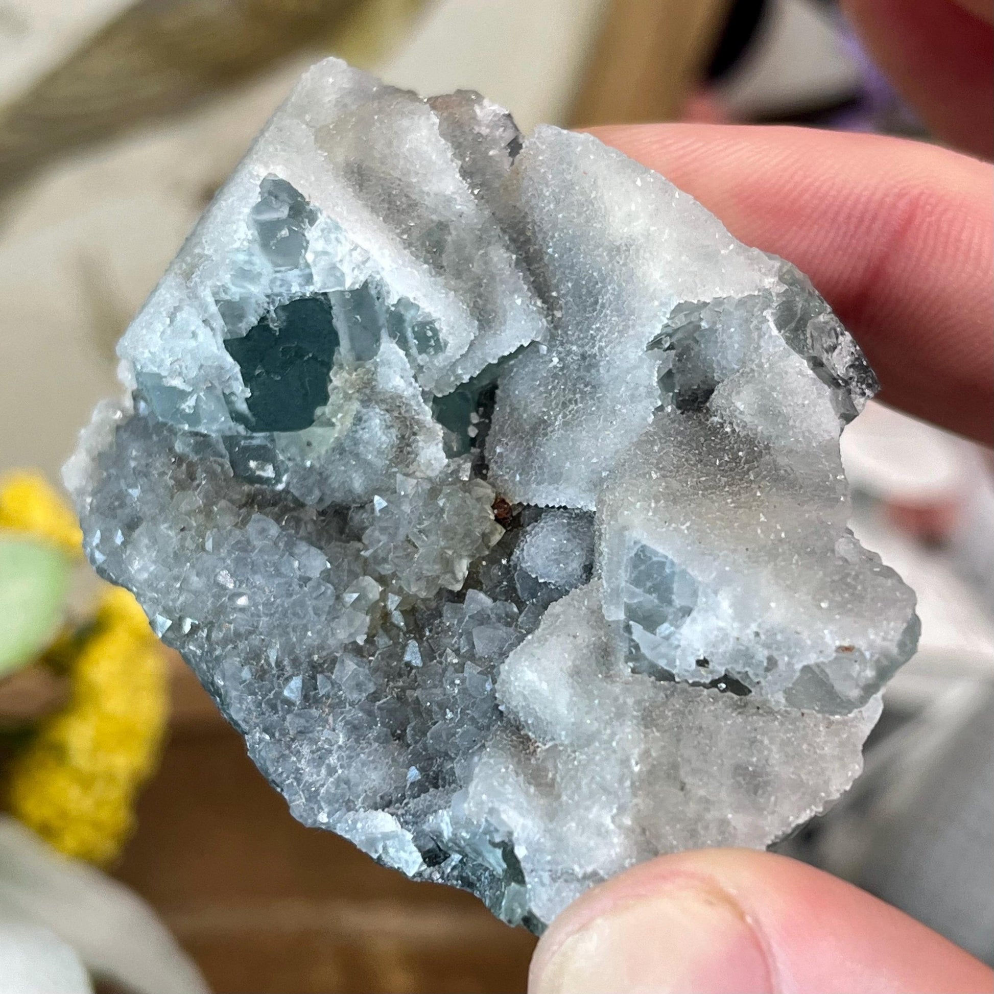 Cubic Fluorite with Quartz Specimen | Sugar Fluorite | Sugar Druzy | Light Green Fluorite Specimen