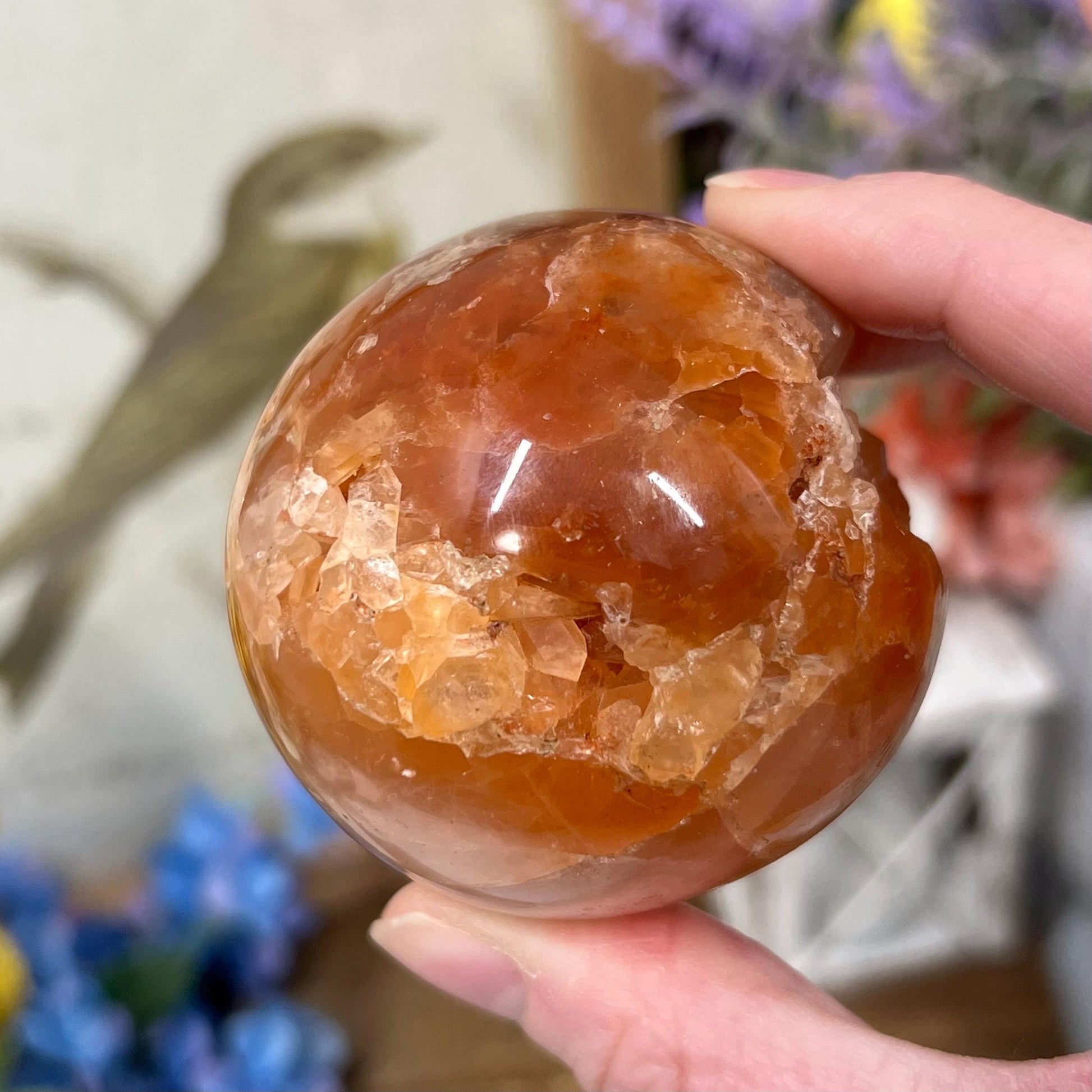 Unique Fire Quartz Sphere | Quartz Cluster Sphere | Orange Hematoid Quartz