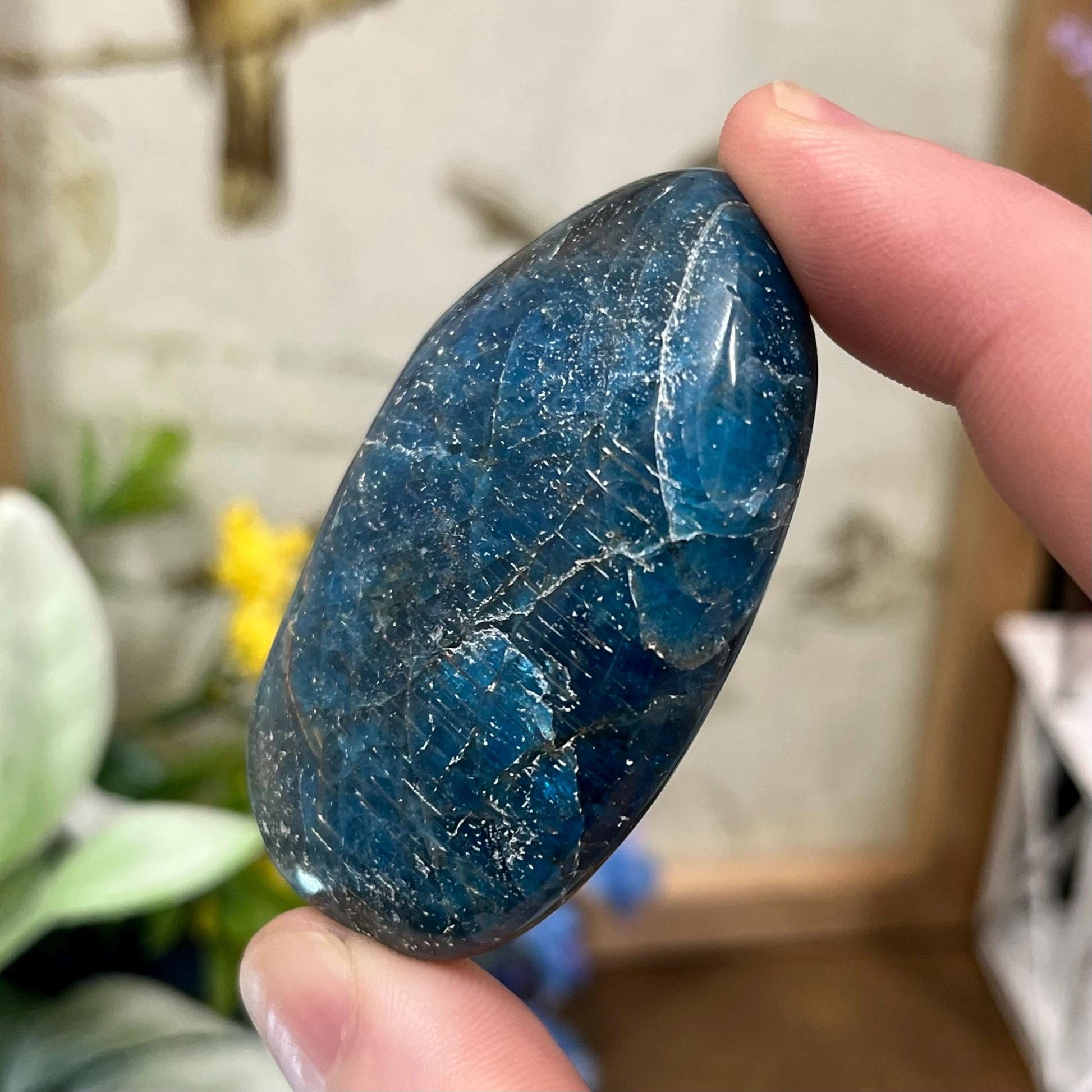 Blue Apatite Palm Stone | Flashy Blue Apatite