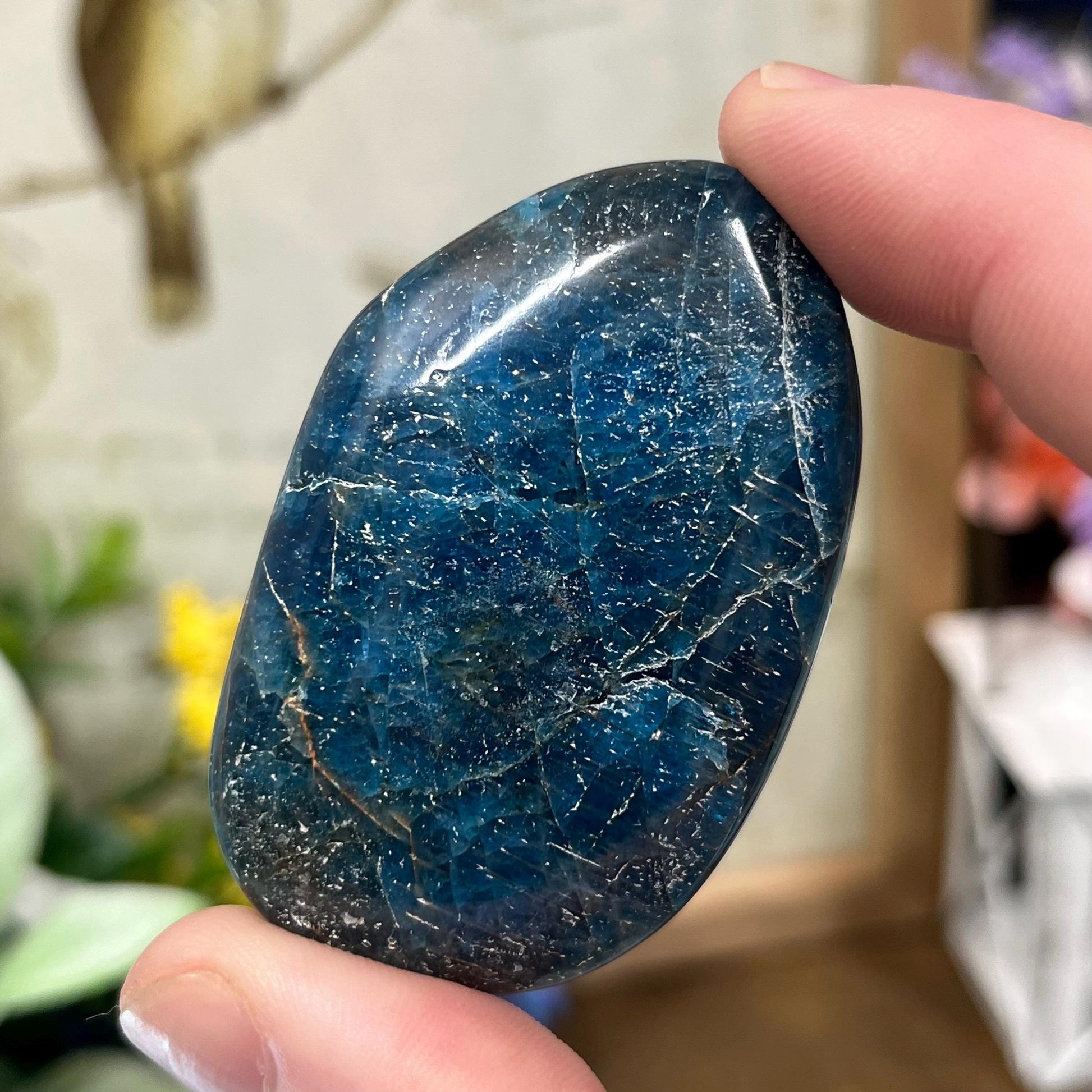 Blue Apatite Palm Stone | Flashy Blue Apatite