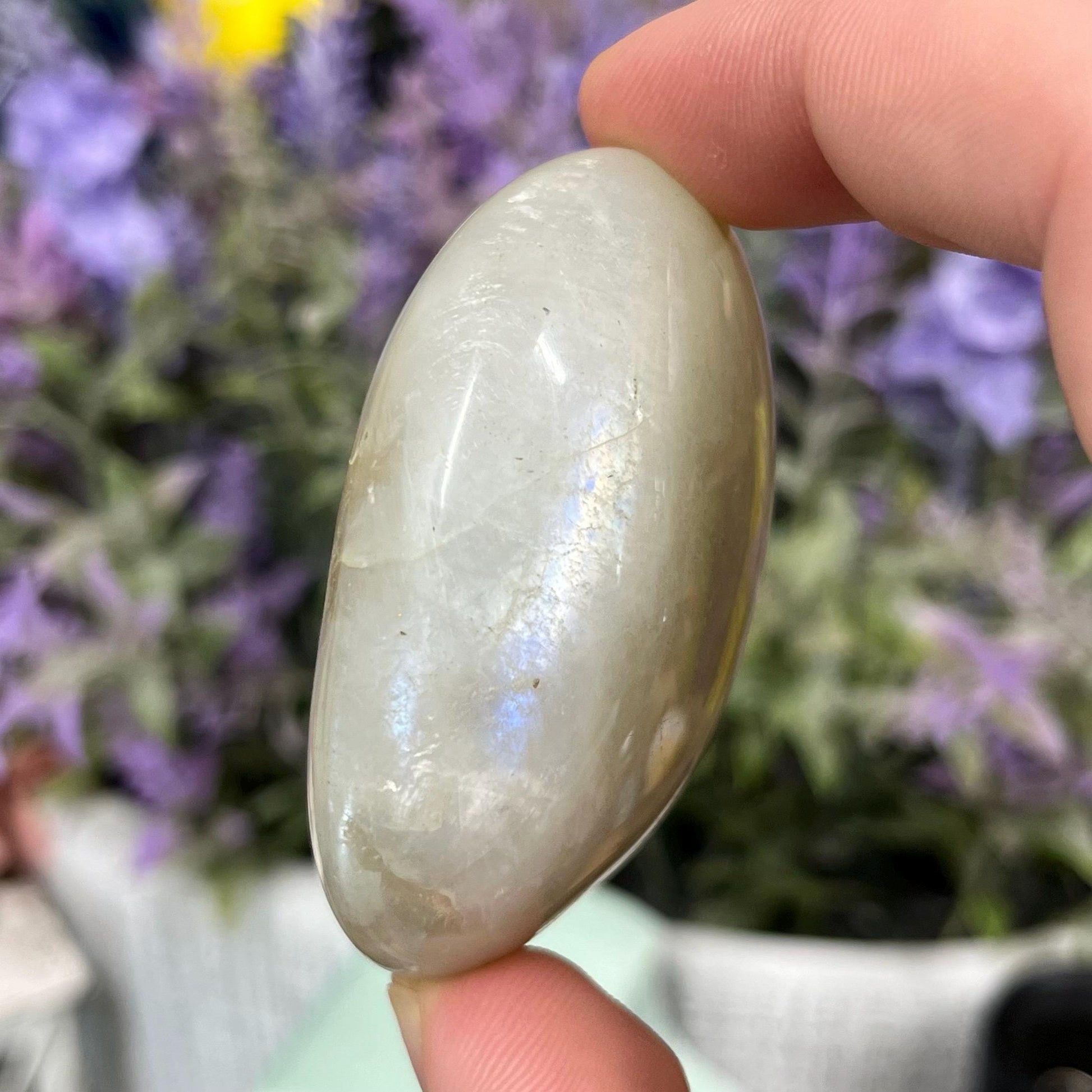 Green Moonstone Palm Stone with Blue Flash | Garnierite Palm