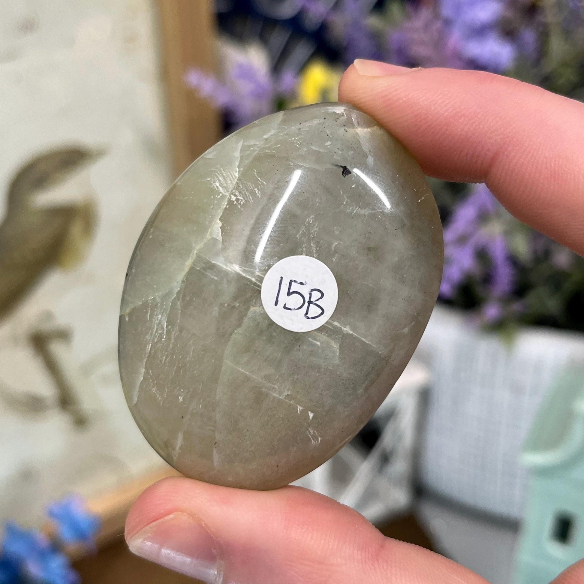 Flashy Green Moonstone Palm Stone with Blue Flash | Garnierite Palm