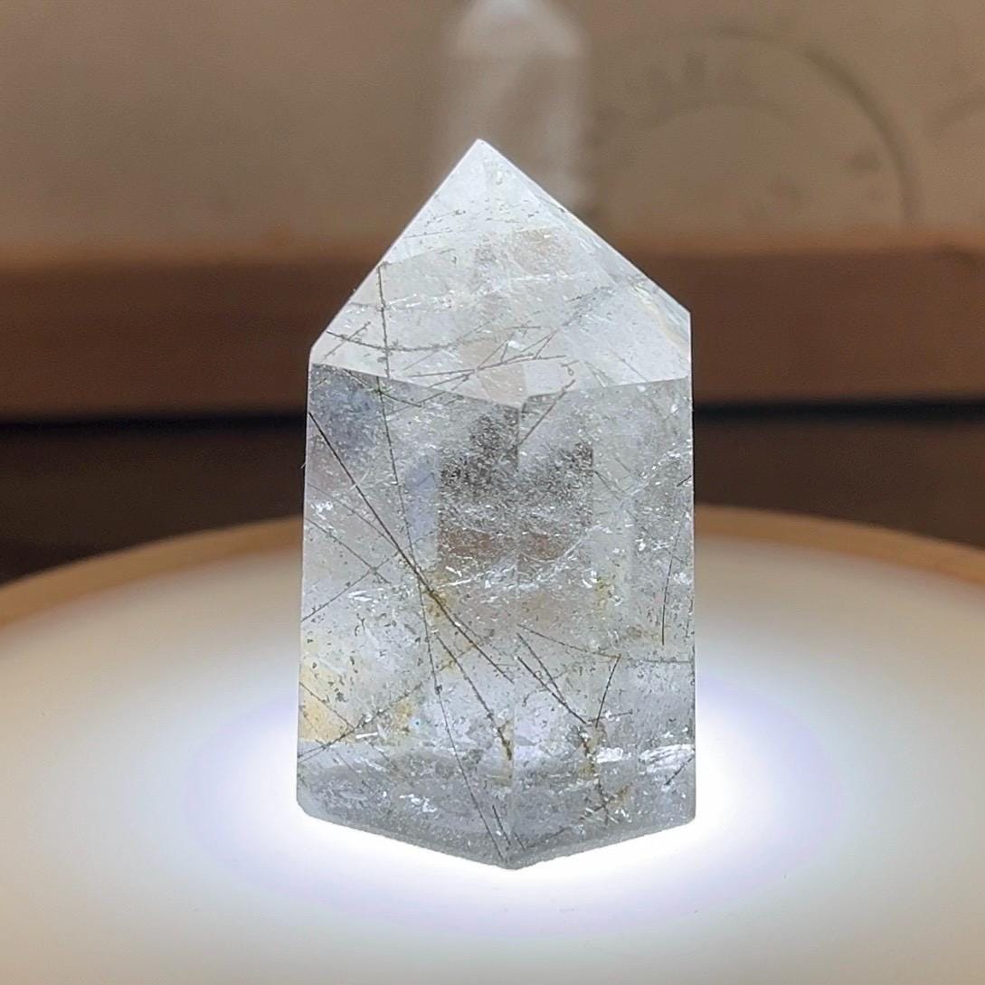 Small High Quality Black Rutile in Quartz Tower | Black Tourmaline Quartz Tower | Tourmalinated Quartz