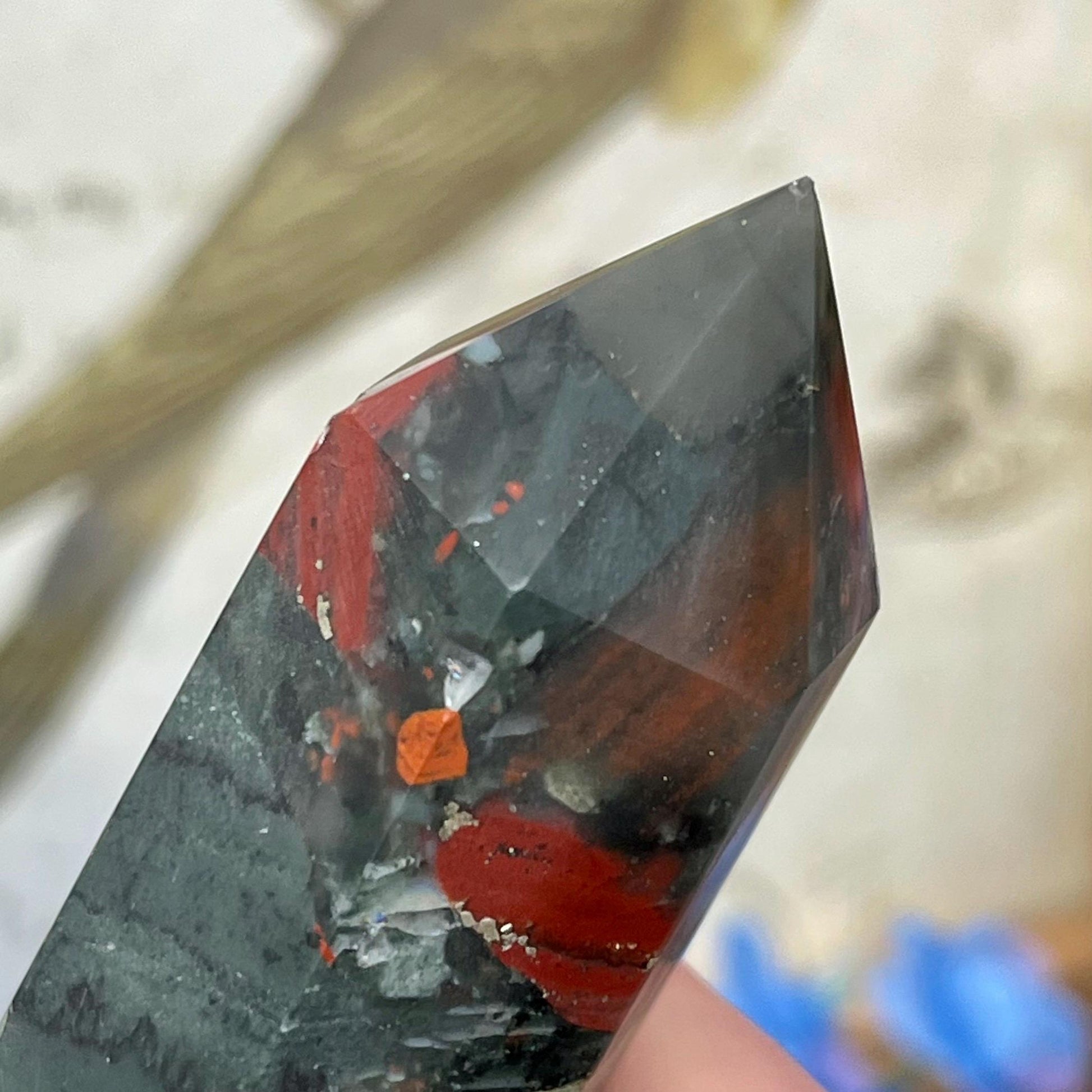 African Bloodstone Tower | African Bloodstone with Pyrite - IMPERFECT TIP