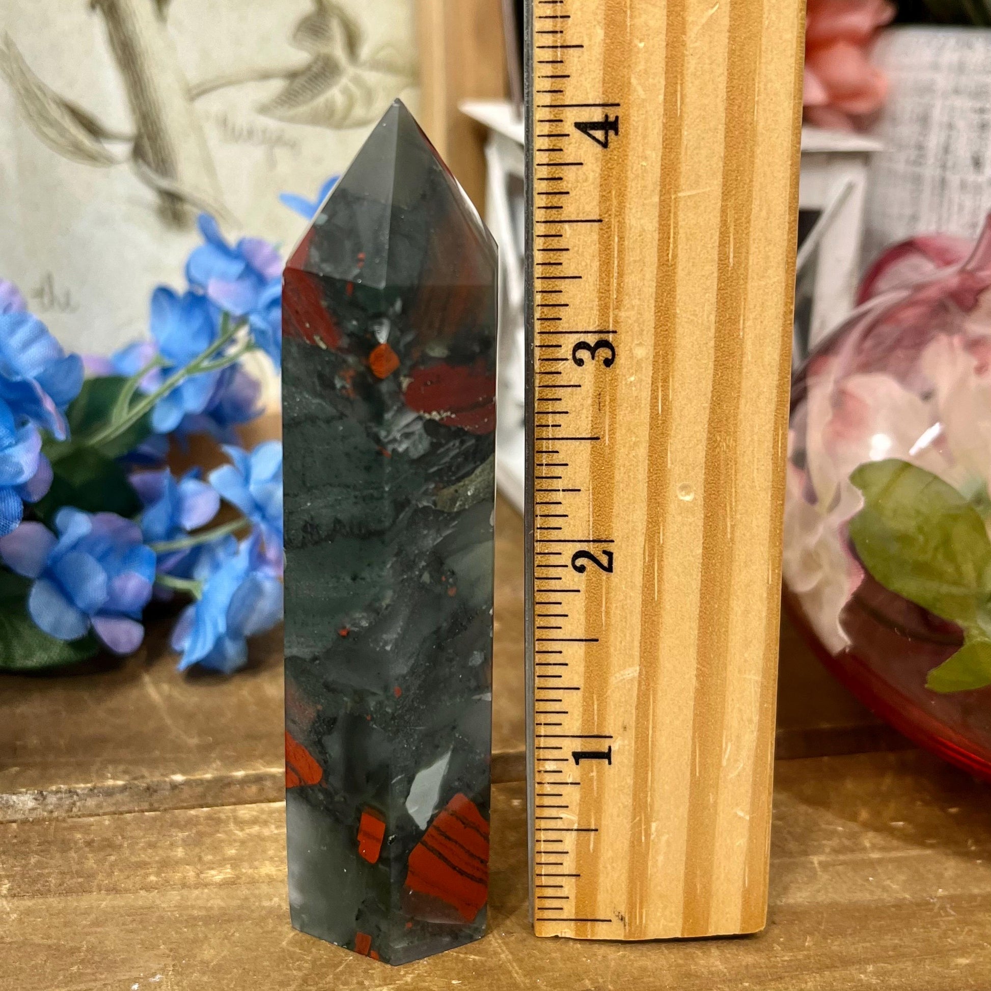 African Bloodstone Tower | African Bloodstone with Pyrite - IMPERFECT TIP