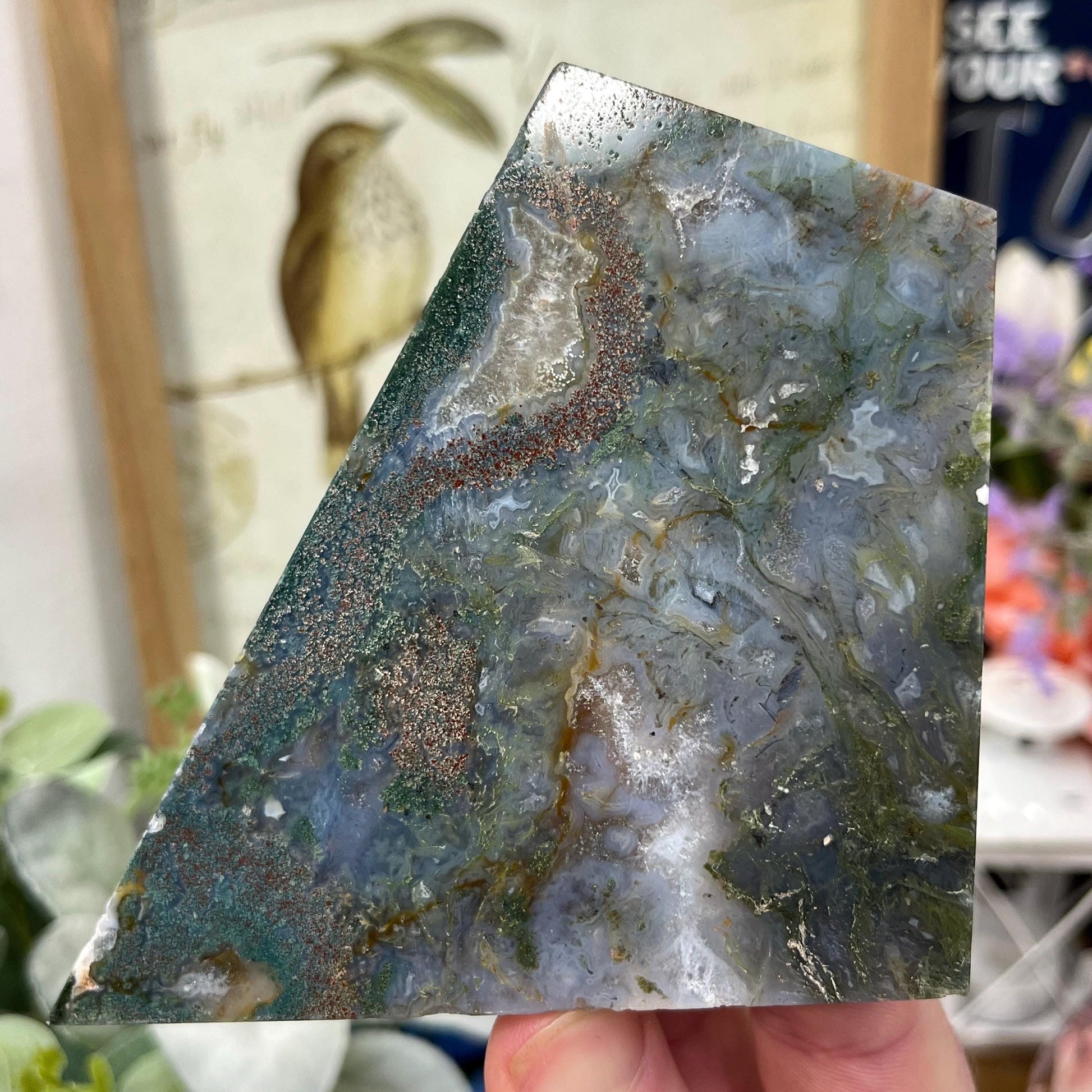 Colorful Moss Agate Slab with Stand