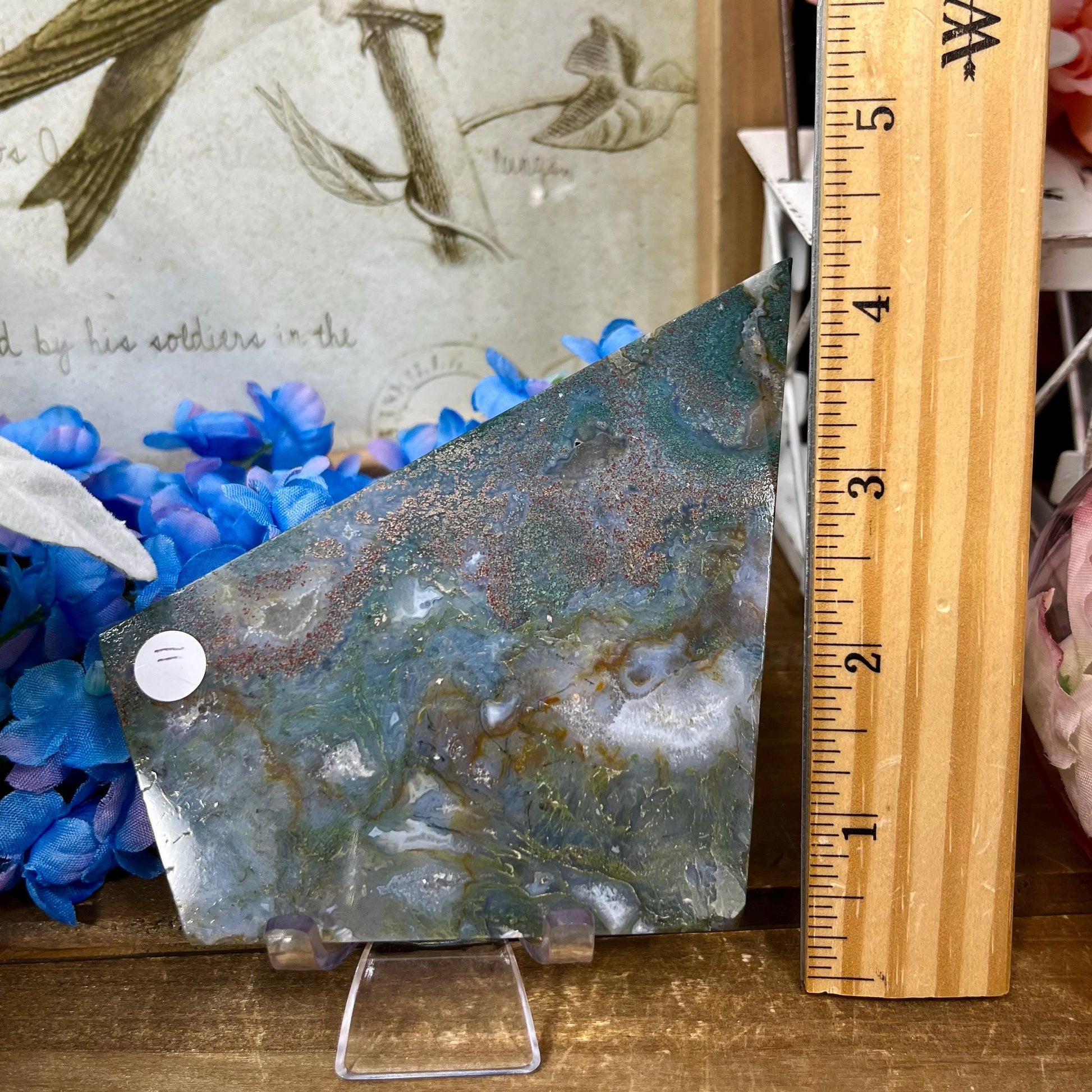 Colorful Moss Agate Slab with Stand