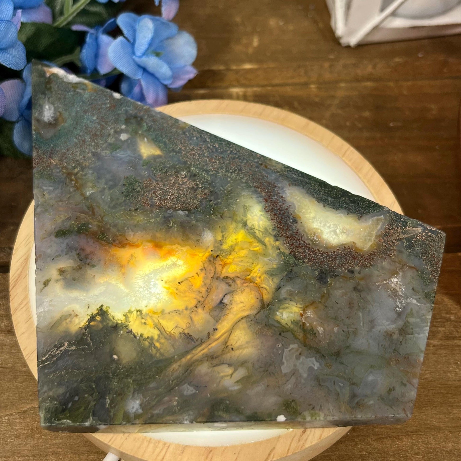 Colorful Moss Agate Slab with Stand