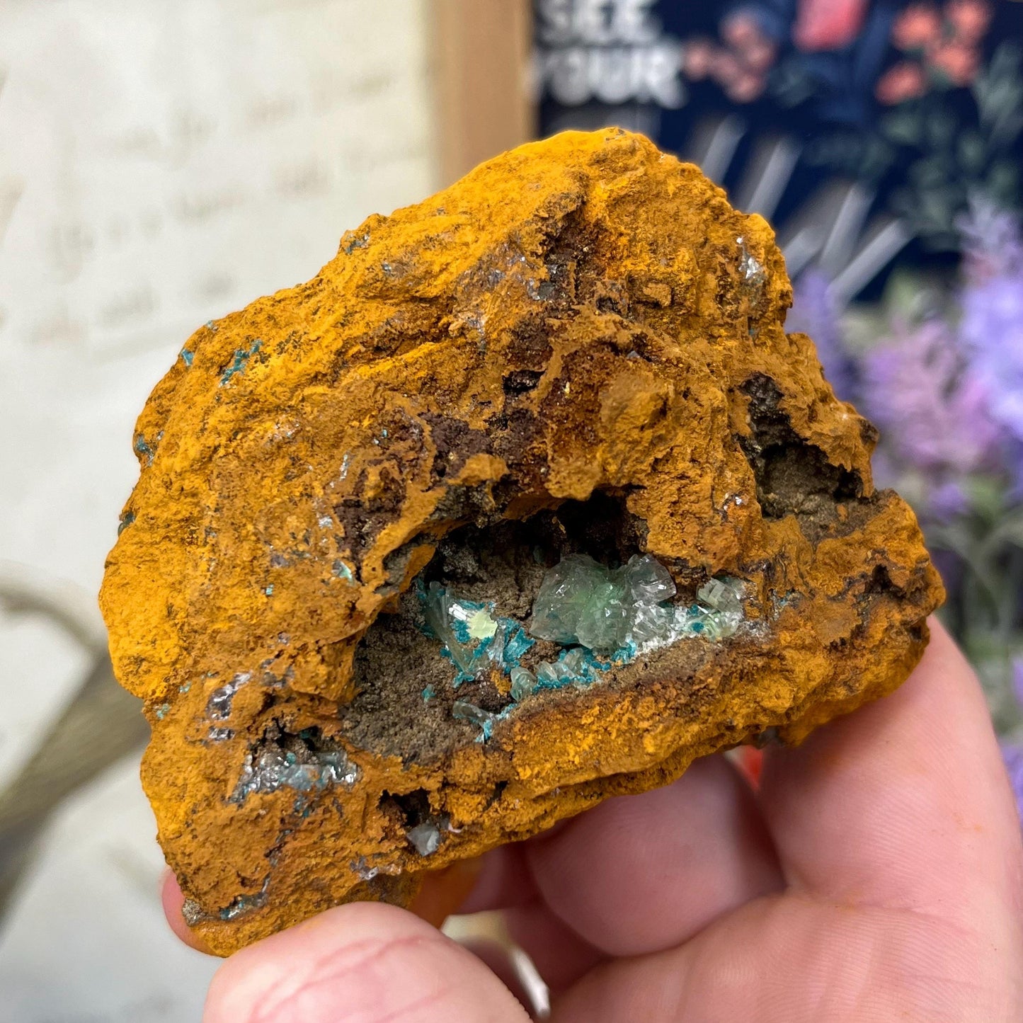 Rosasite with Calcite from La Ojuela Mine, Mexico