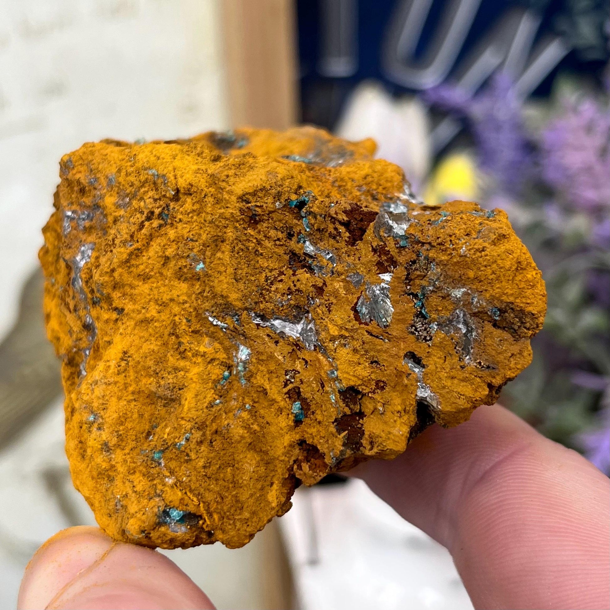 Rosasite with Calcite from La Ojuela Mine, Mexico