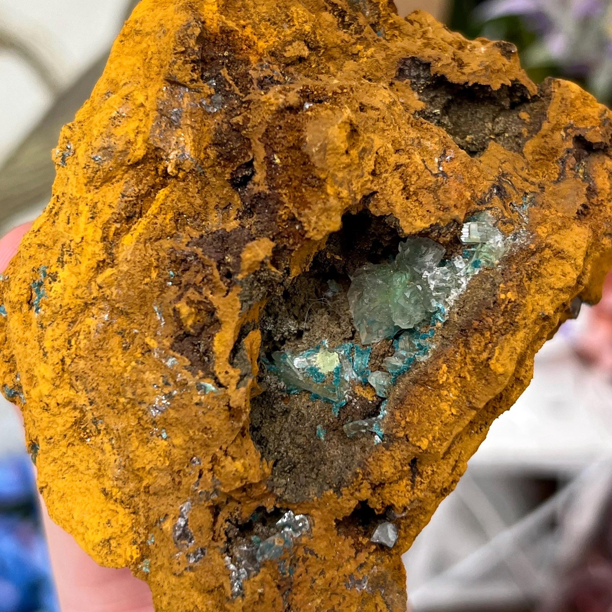 Rosasite with Calcite from La Ojuela Mine, Mexico