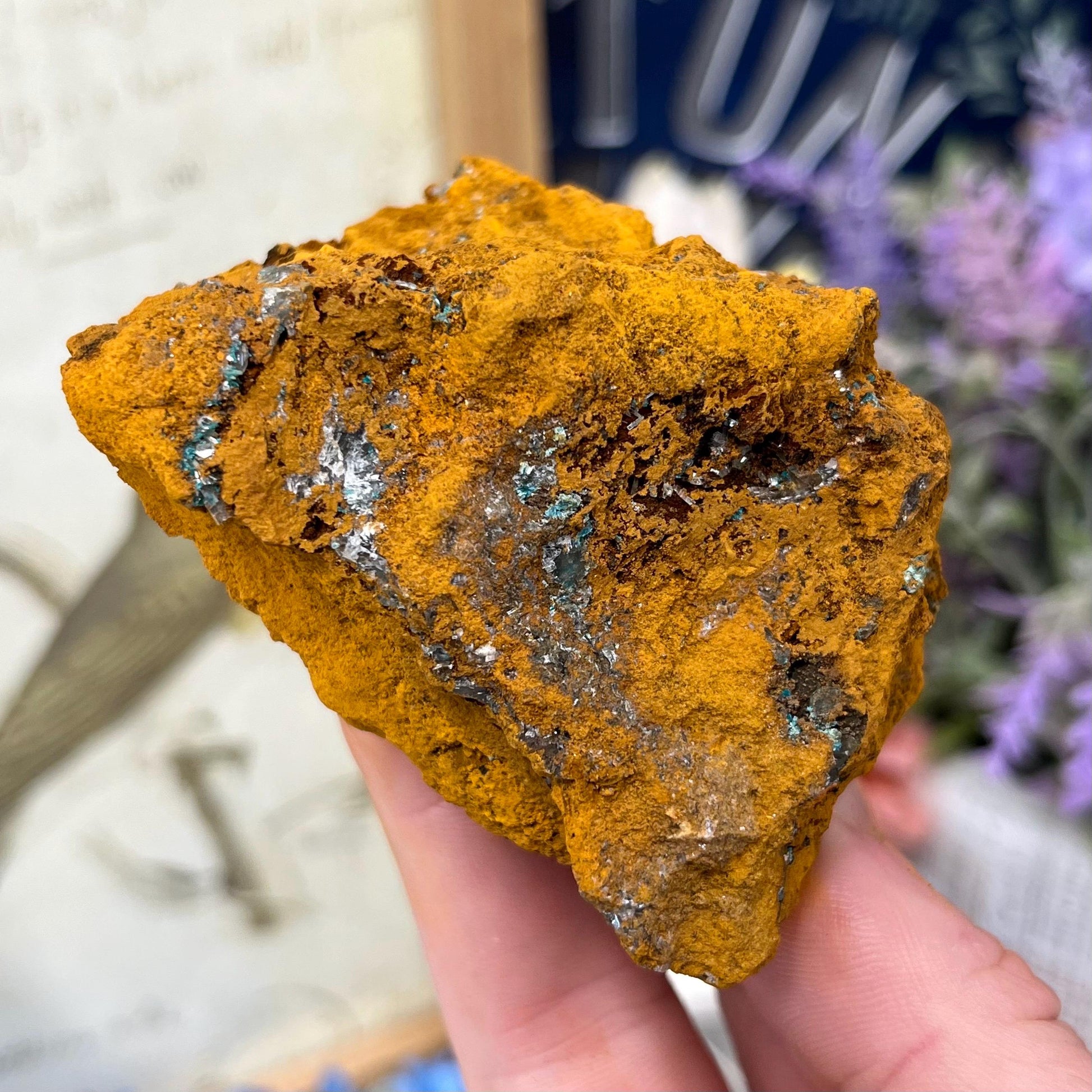 Rosasite with Calcite from La Ojuela Mine, Mexico