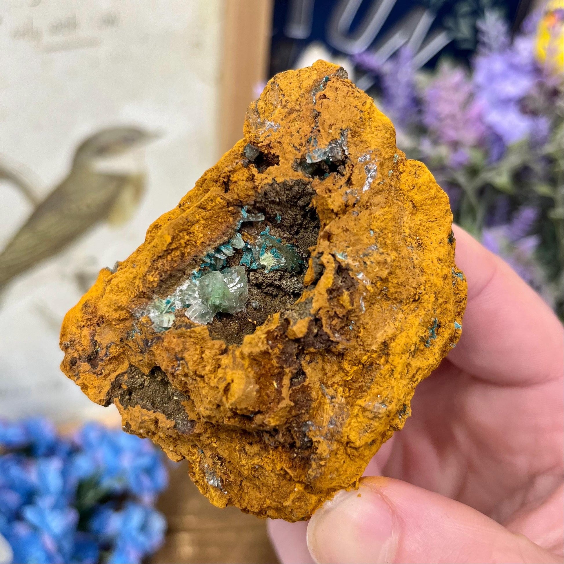 Rosasite with Calcite from La Ojuela Mine, Mexico