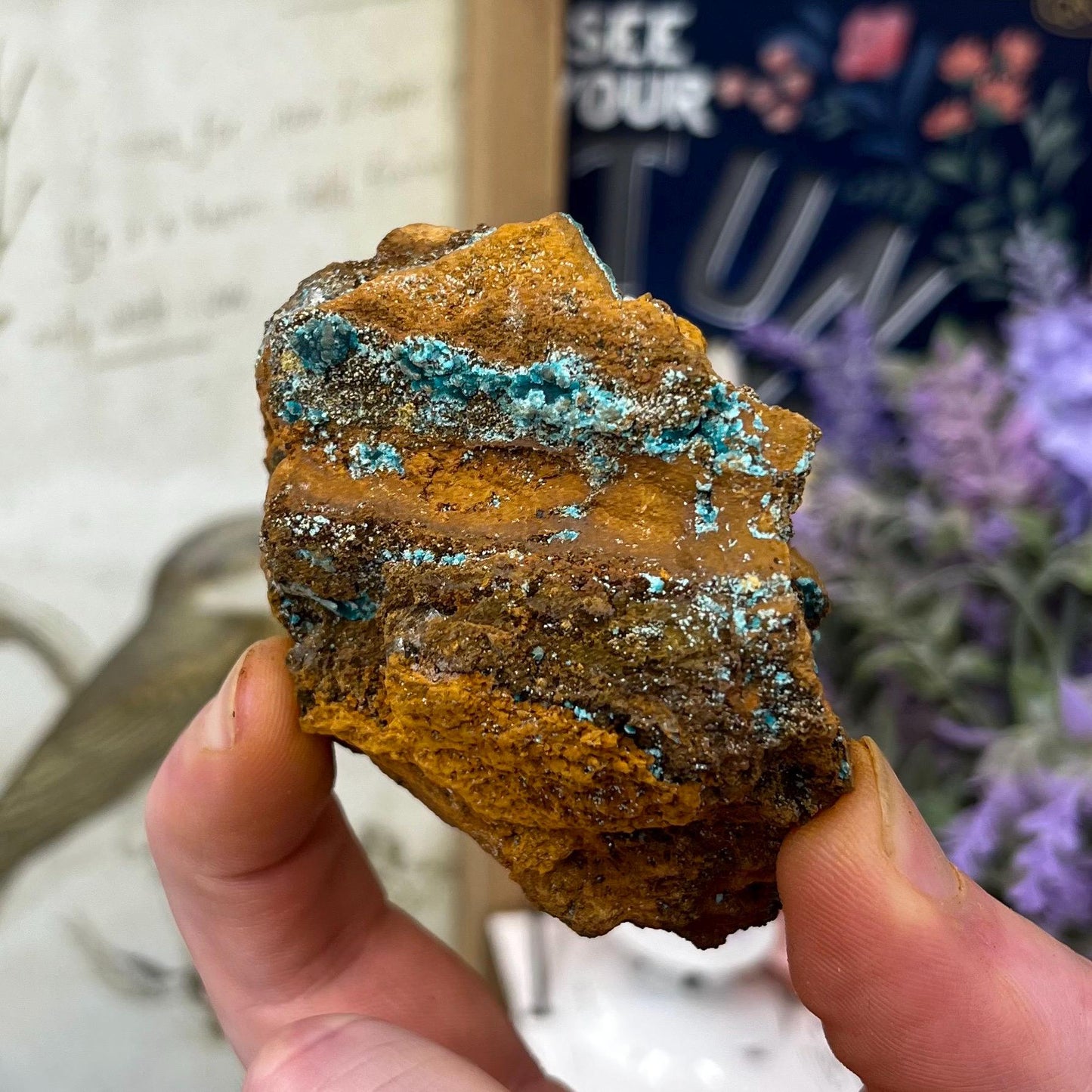 Rosasite with Calcite from La Ojuela Mine, Mexico