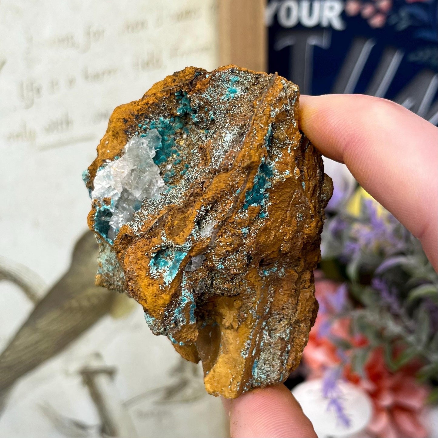 Rosasite with Calcite from La Ojuela Mine, Mexico