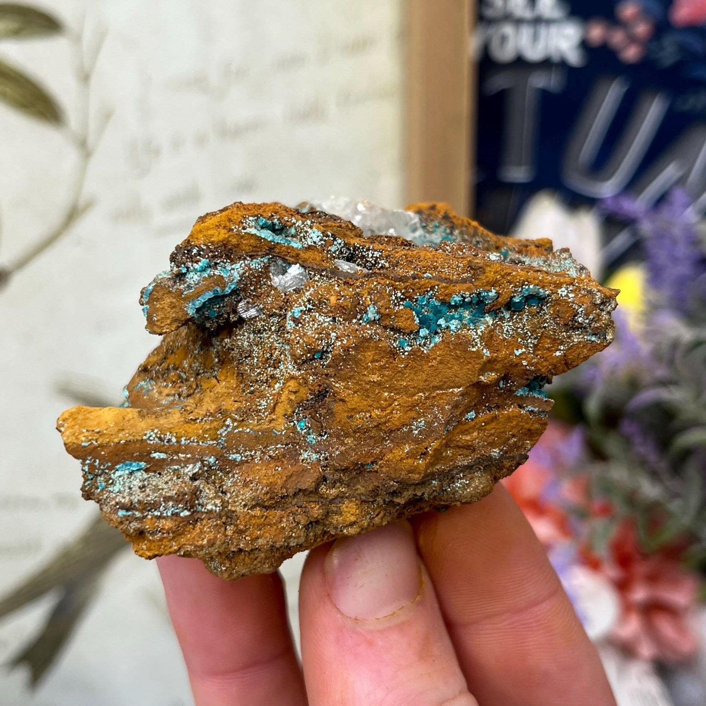 Rosasite with Calcite from La Ojuela Mine, Mexico