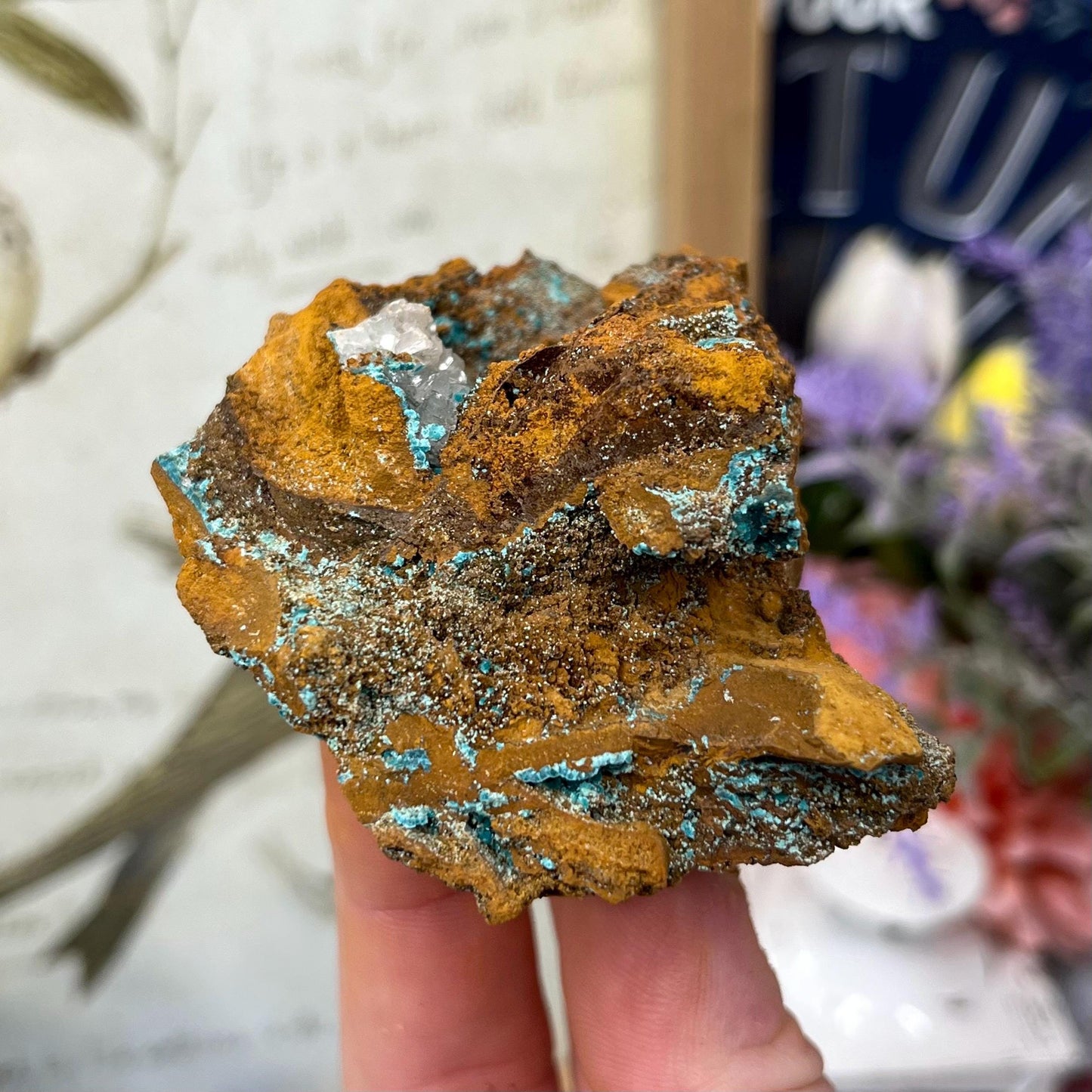 Rosasite with Calcite from La Ojuela Mine, Mexico