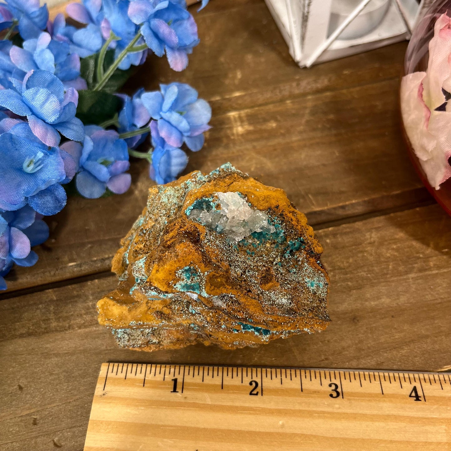 Rosasite with Calcite from La Ojuela Mine, Mexico