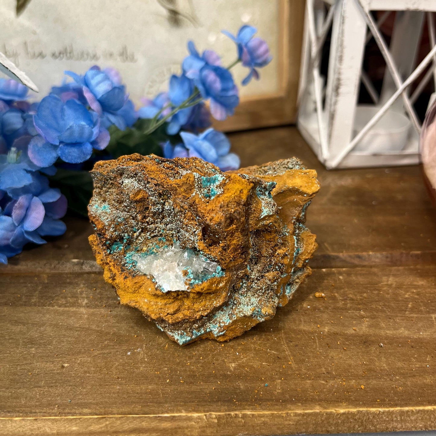 Rosasite with Calcite from La Ojuela Mine, Mexico