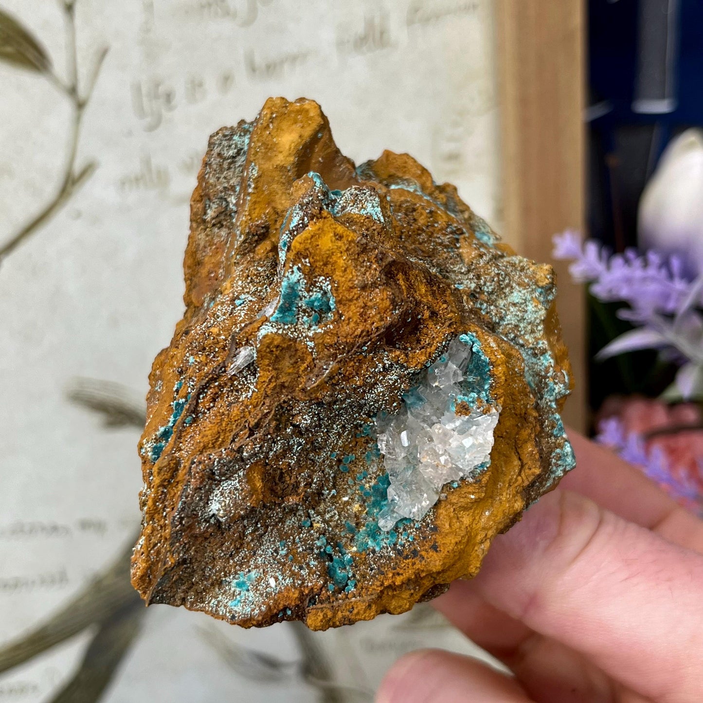 Rosasite with Calcite from La Ojuela Mine, Mexico