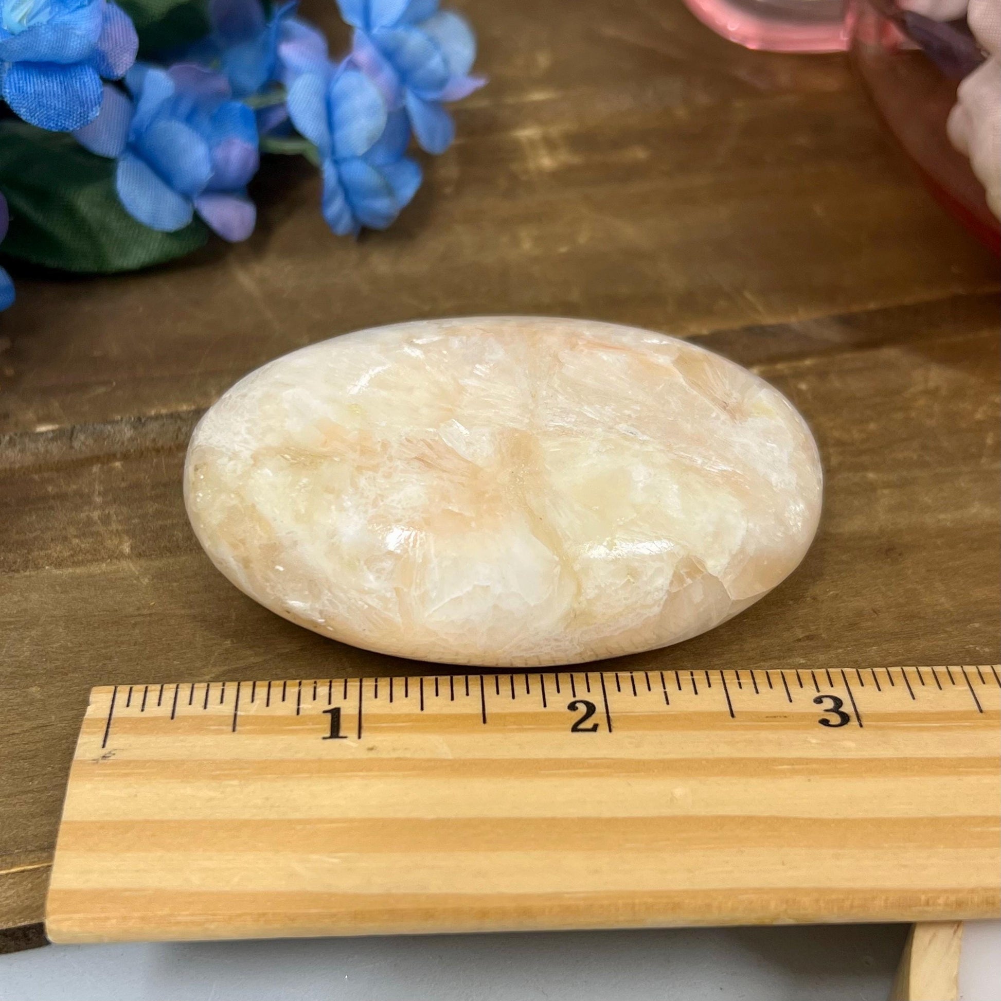 Peach Stilbite Palm Stone | Flashy Stilbite