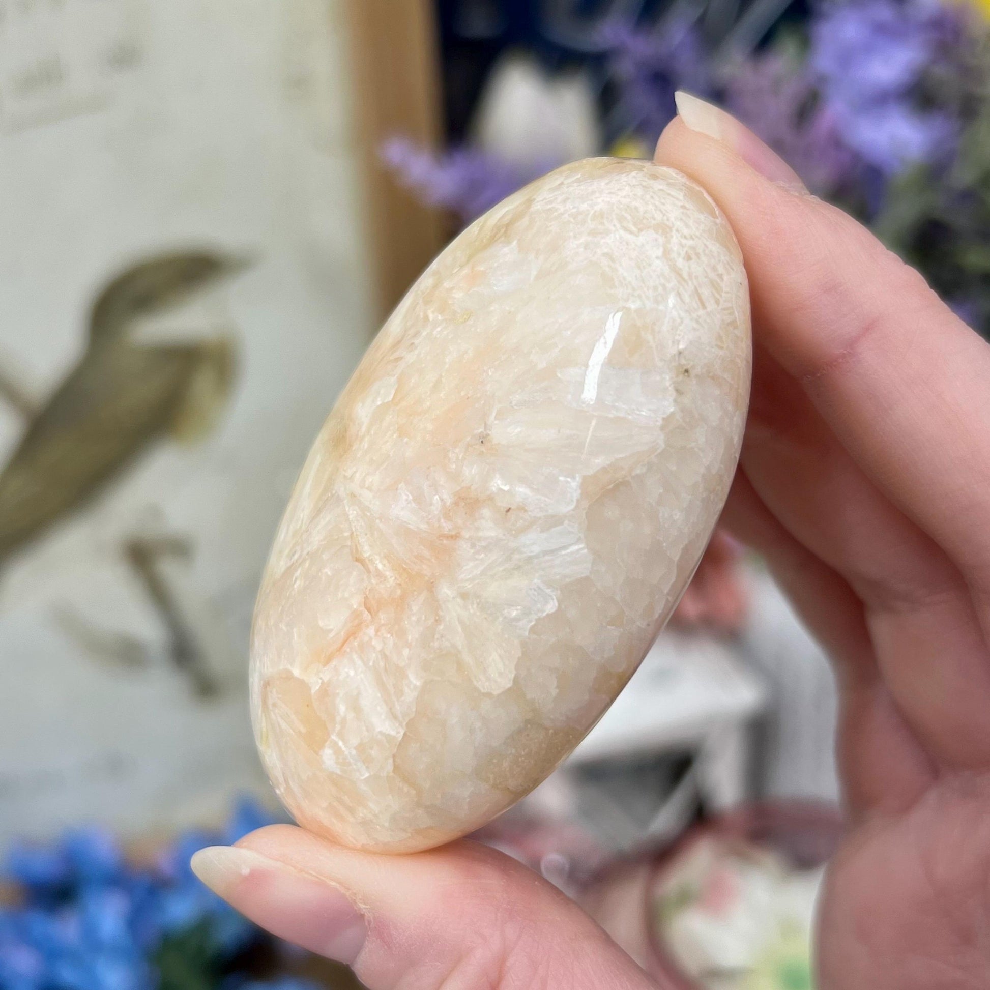 Peach Stilbite Palm Stone | Flashy Stilbite